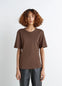 Lemaire Rib T-Shirt in Brown Cotton Jersey, model shot, Front view Fitted cut
