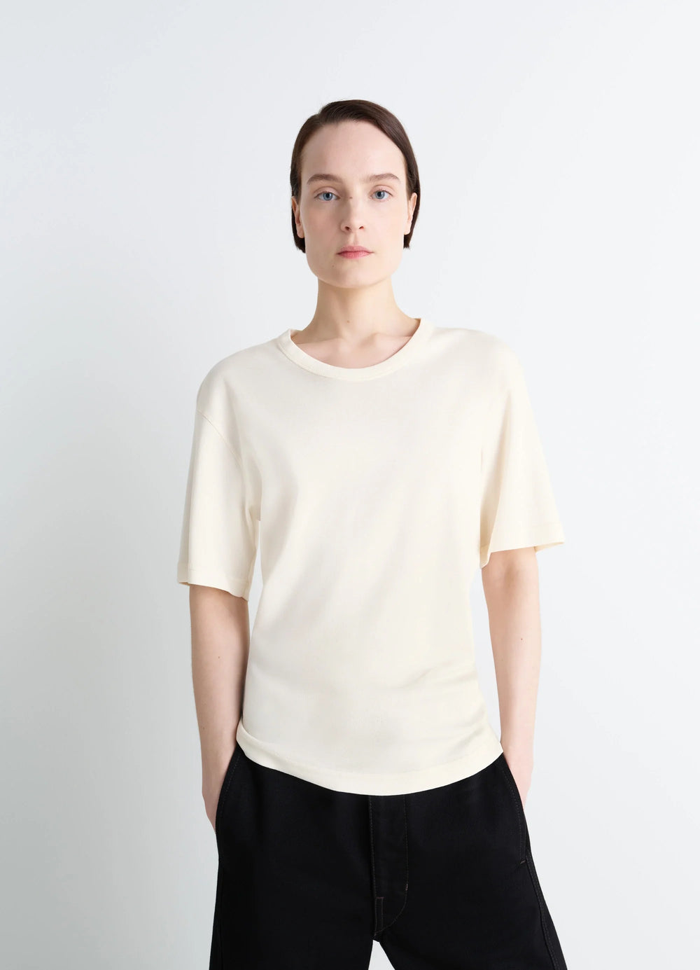 Lemaire Rib T-Shirt in Flowing Cotton Jersey, model shot, Front view Short-sleeved classic