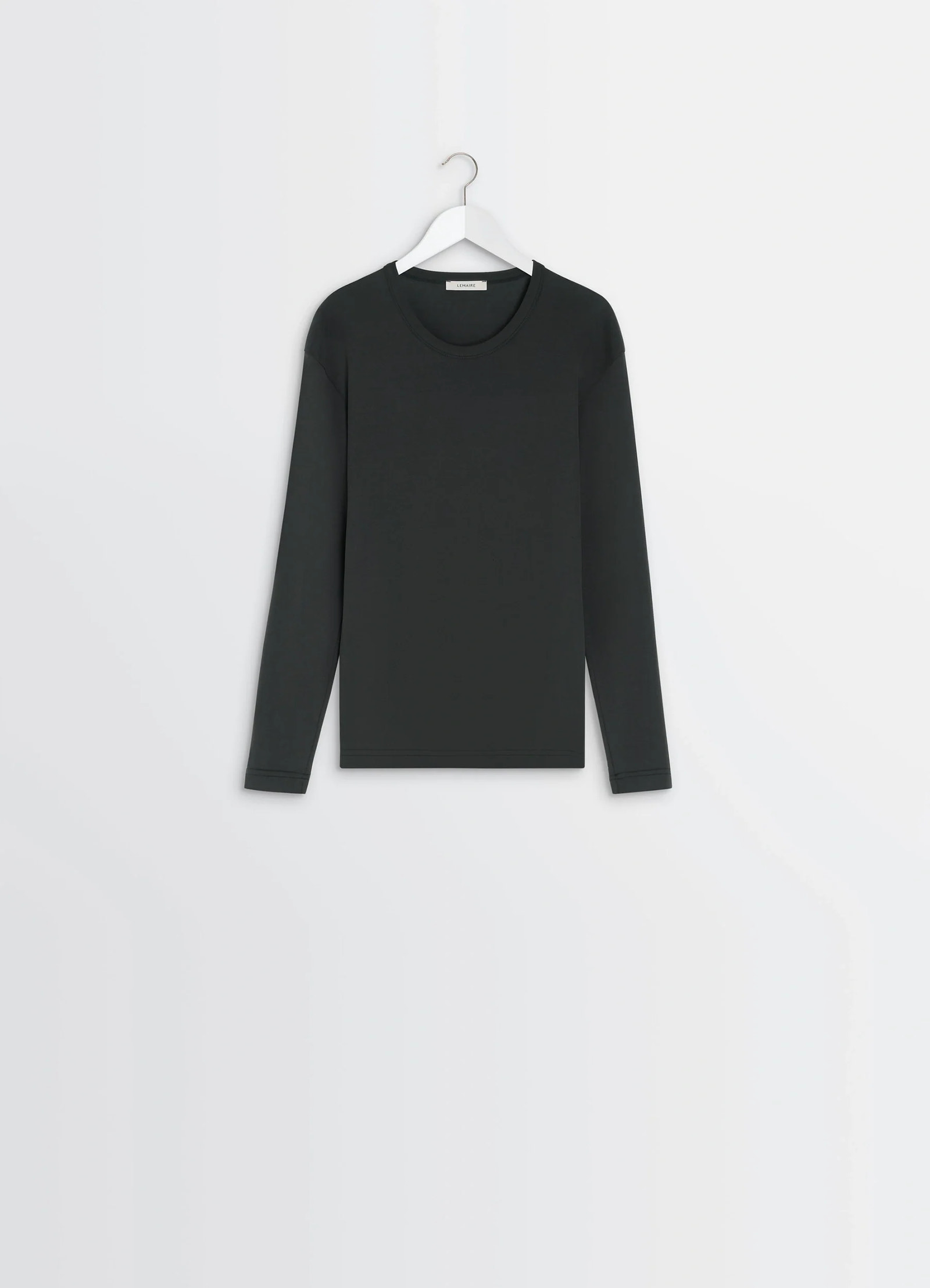 Lemaire rib long sleeve top in flowing cotton jersey, product shot, back view soft drape
