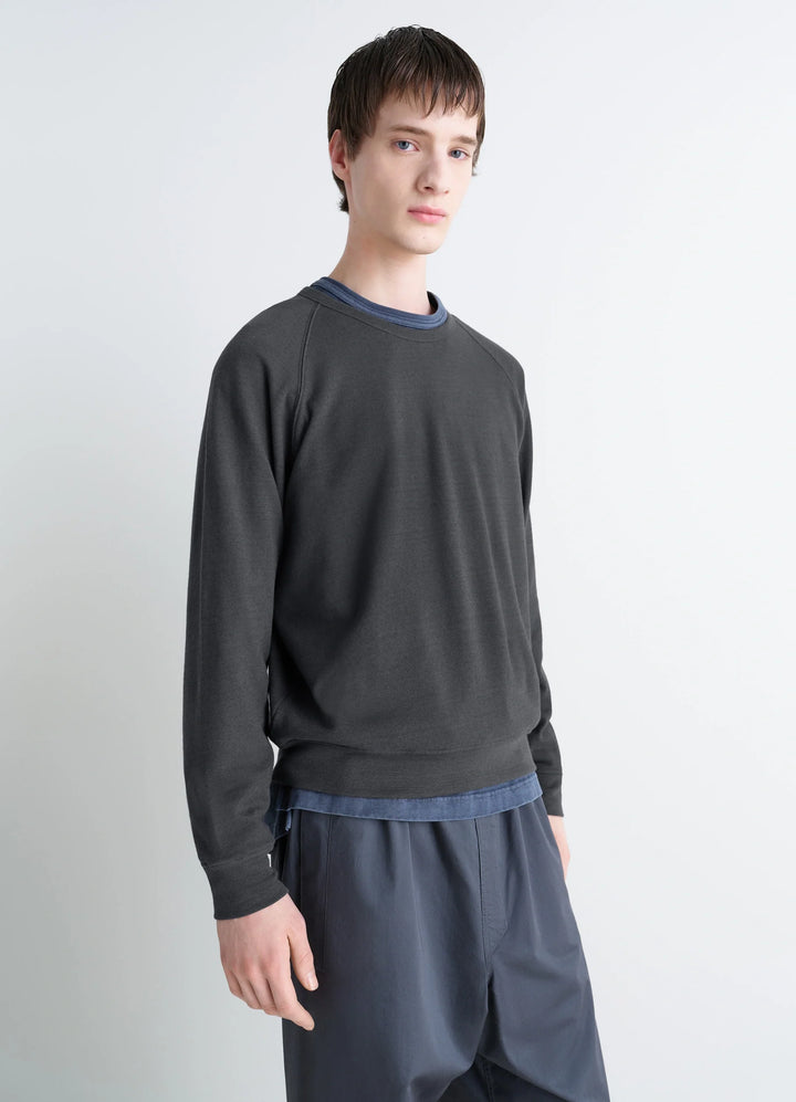 Crew Neck Sweatshirt in Cotton and Wool Blend, model shot, Front Side View Raglan Sleeves