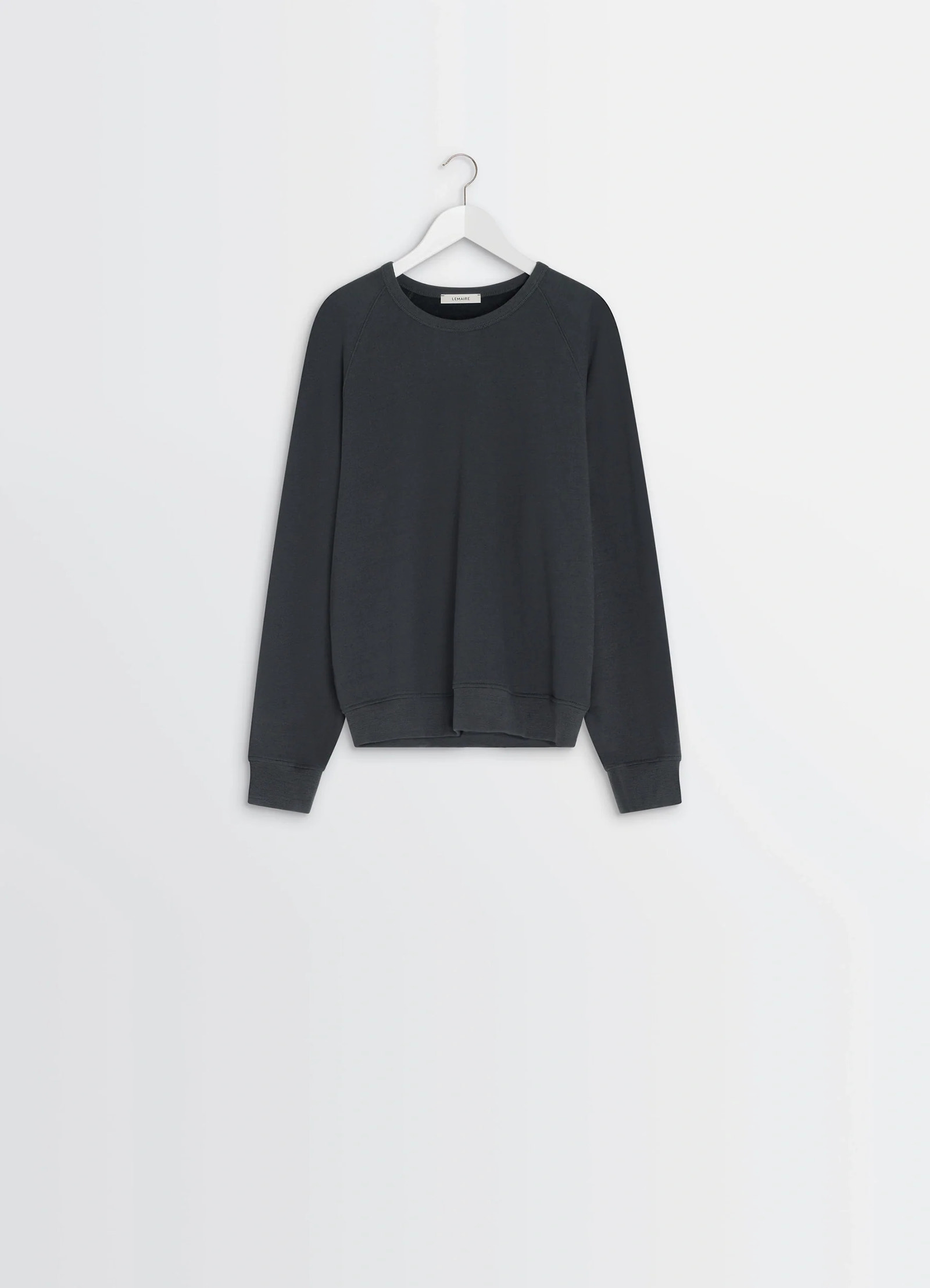 Crew neck sweatshirt in cotton and wool blend, product shot, hanger shot relaxed fit