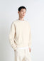 Lemaire Crew Neck Sweatshirt in Cotton Wool Blend Beige, model shot, Side view Relaxed fit