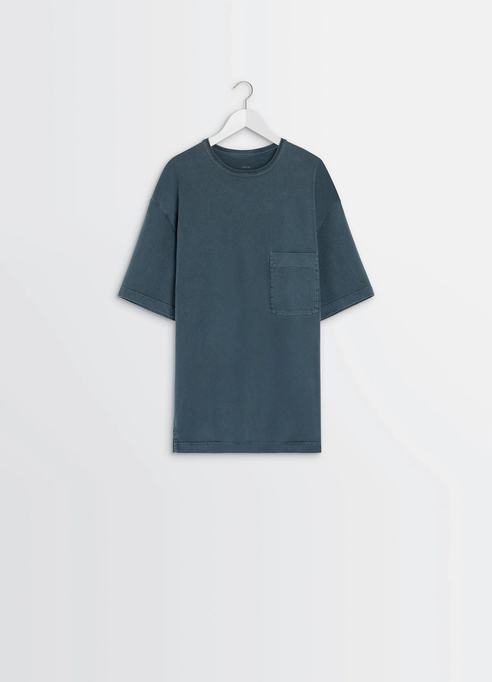 Lemaire Short Sleeve T-Shirt in Garment Dyed Cotton, product shot, hanger view boxy silhouette visible