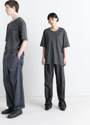 Lemaire Casual Short-Sleeved T-Shir in Cotton and Silk-Blend Interlock Jer, model shot, Front and Side View Relaxed Fit