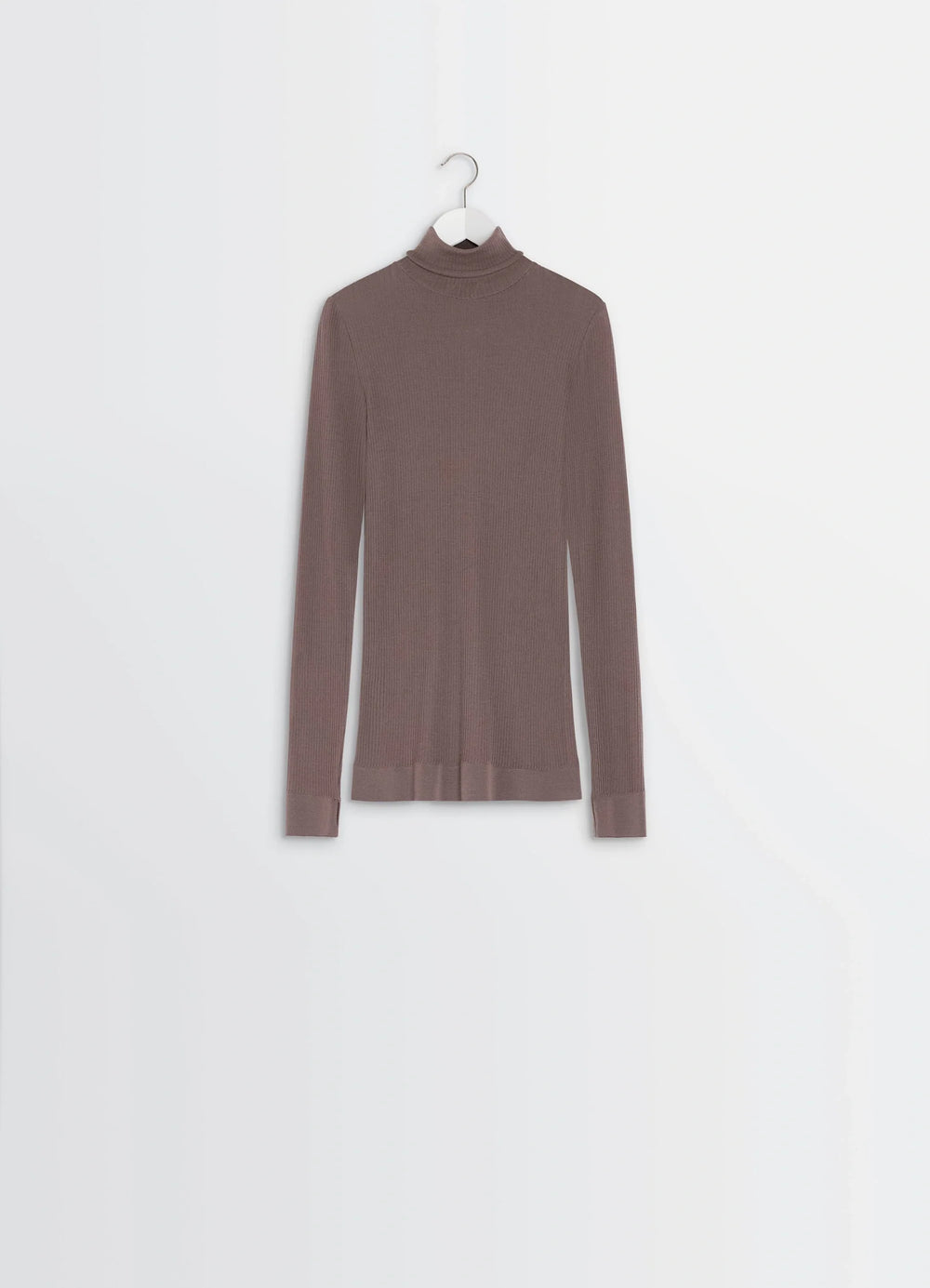 Lemaire Seamless High Neck Top in Ribbed Merino Wool, product shot, back view ribbed texture visible