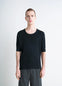 Lemaire Short Sleeves Top in Black Ribbed Merino Wool, model shot, front view fitted cut