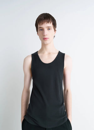 Lemaire Debardeur Tank Top in Ribbed Merino Wool, model shot, Front view Fitted cut