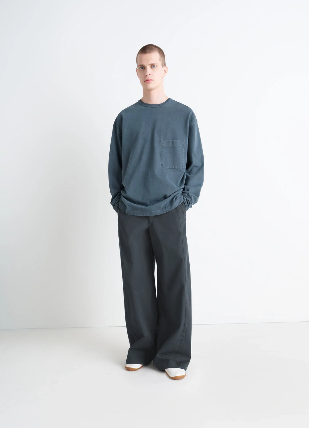 Lemaire Long Sleeve T-Shirt in Cotton Jersey, model shot, side view oversized fit