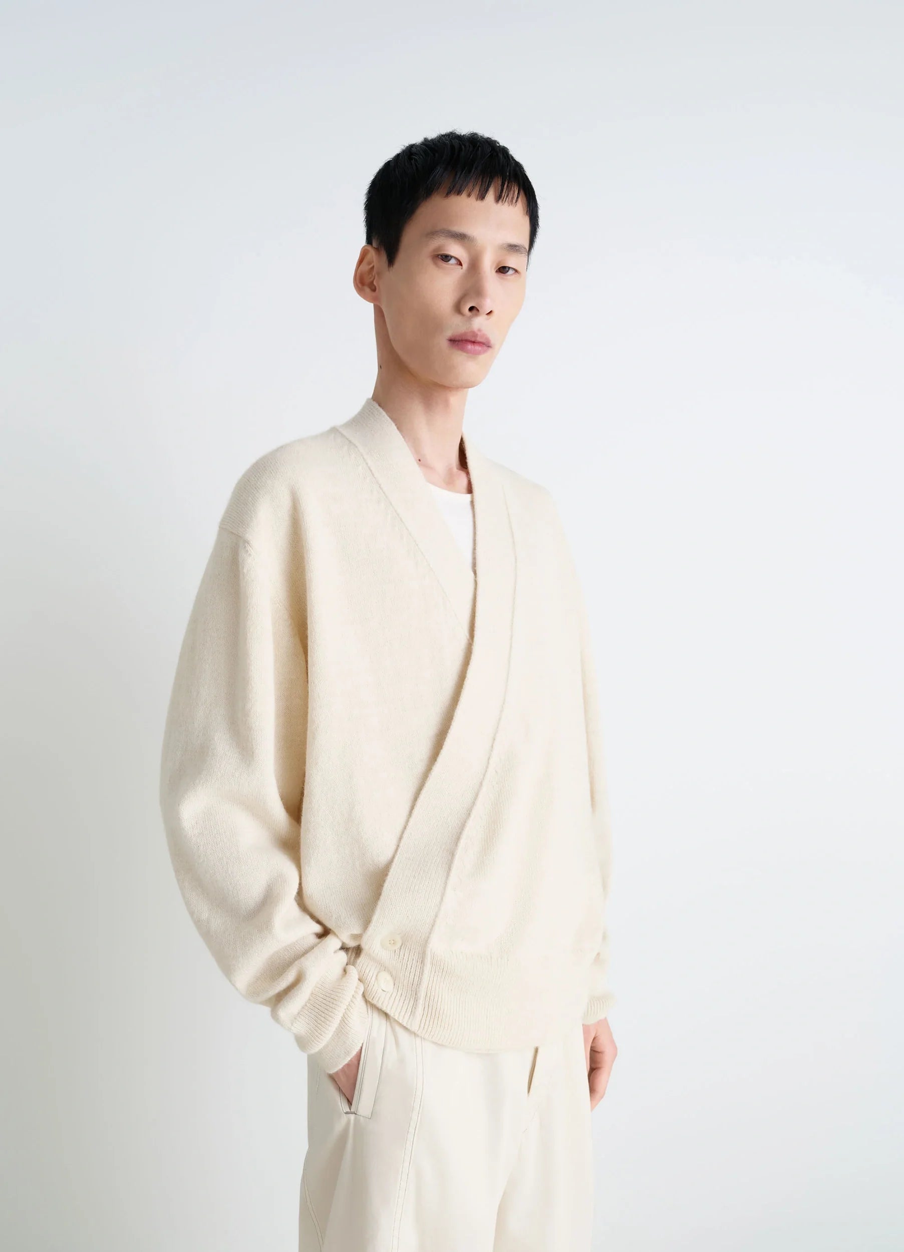 WRAP CARDIGAN - Light Cream - Alpaca Wool Blend - Men | LEMAIRE