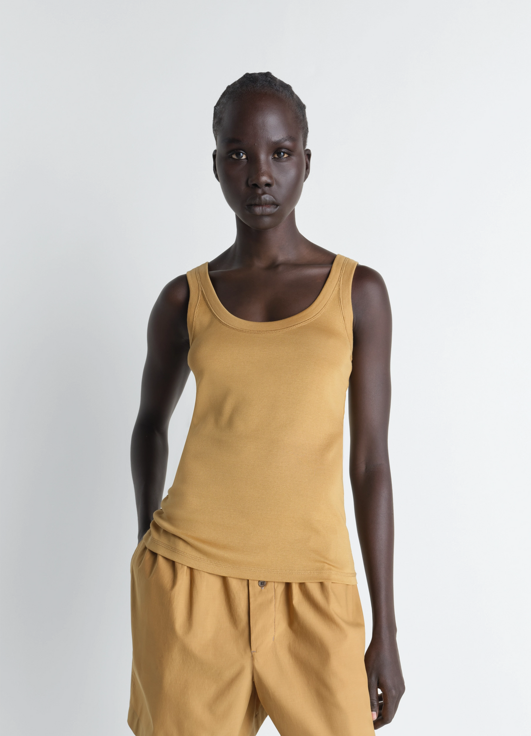 LEMAIRE タンクトップ RIB TANK TOP IN JERSEY - Ochre - Rib Jersey - Women | LEMAIRE