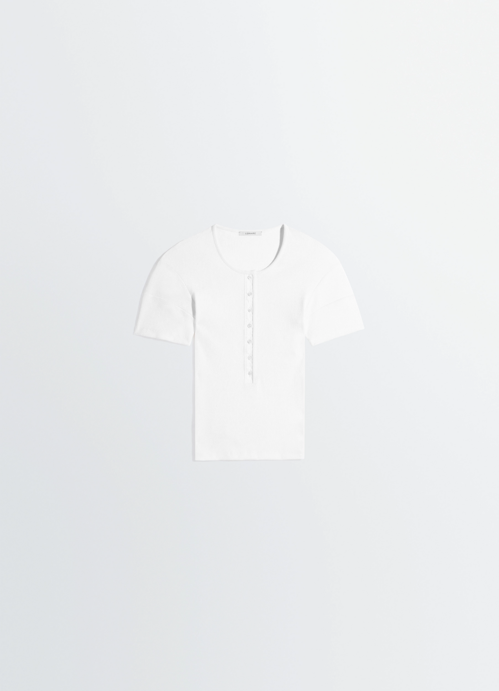 Fitted henley in jersey in cotton linen rib jersey, product shot, top view crew neck short sleeve