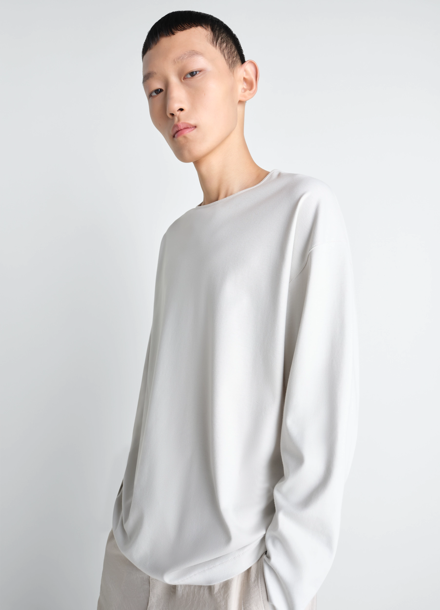 LONG-SLEEVED T-SHIRT IN COTTON SILK - Plaster - Cotton Silk