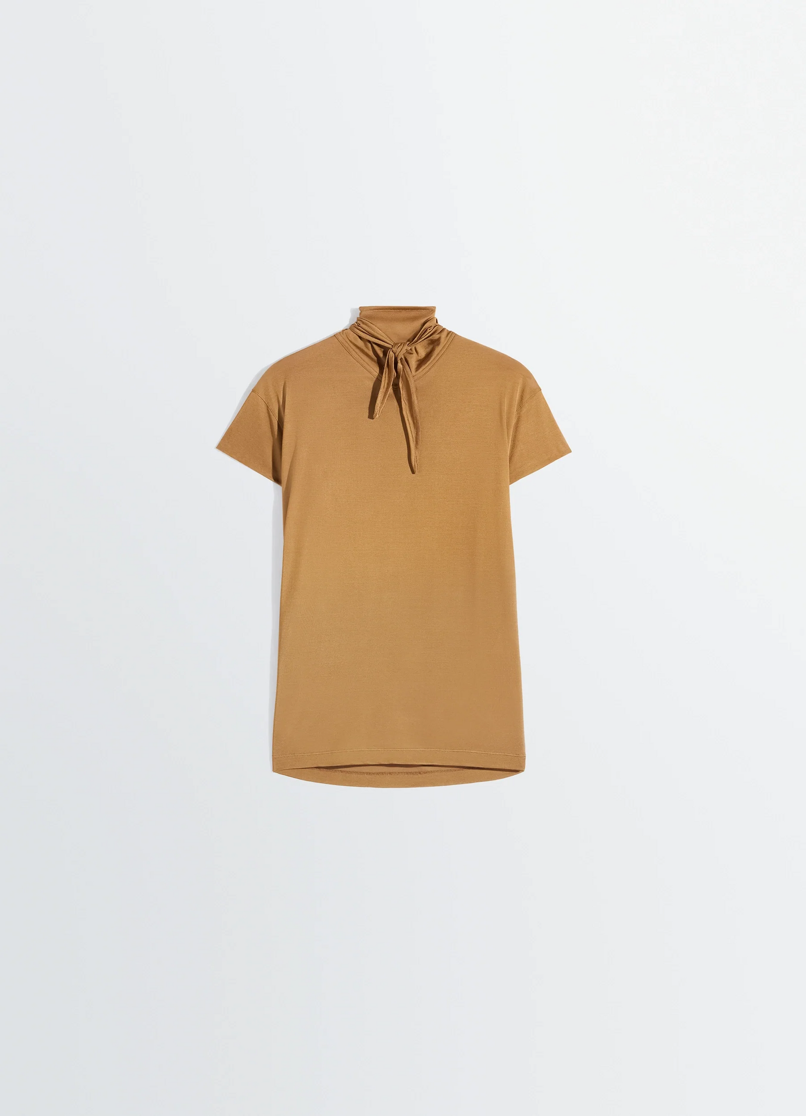 SHORT SLEEVE FOULARD TOP IN VISCOSE COTTON JERSEY - Cinnamon Brown SHORT SLEEVE FOULARD TOP IN VISCOSE COTTON JERSEY - Cinnamon Brown