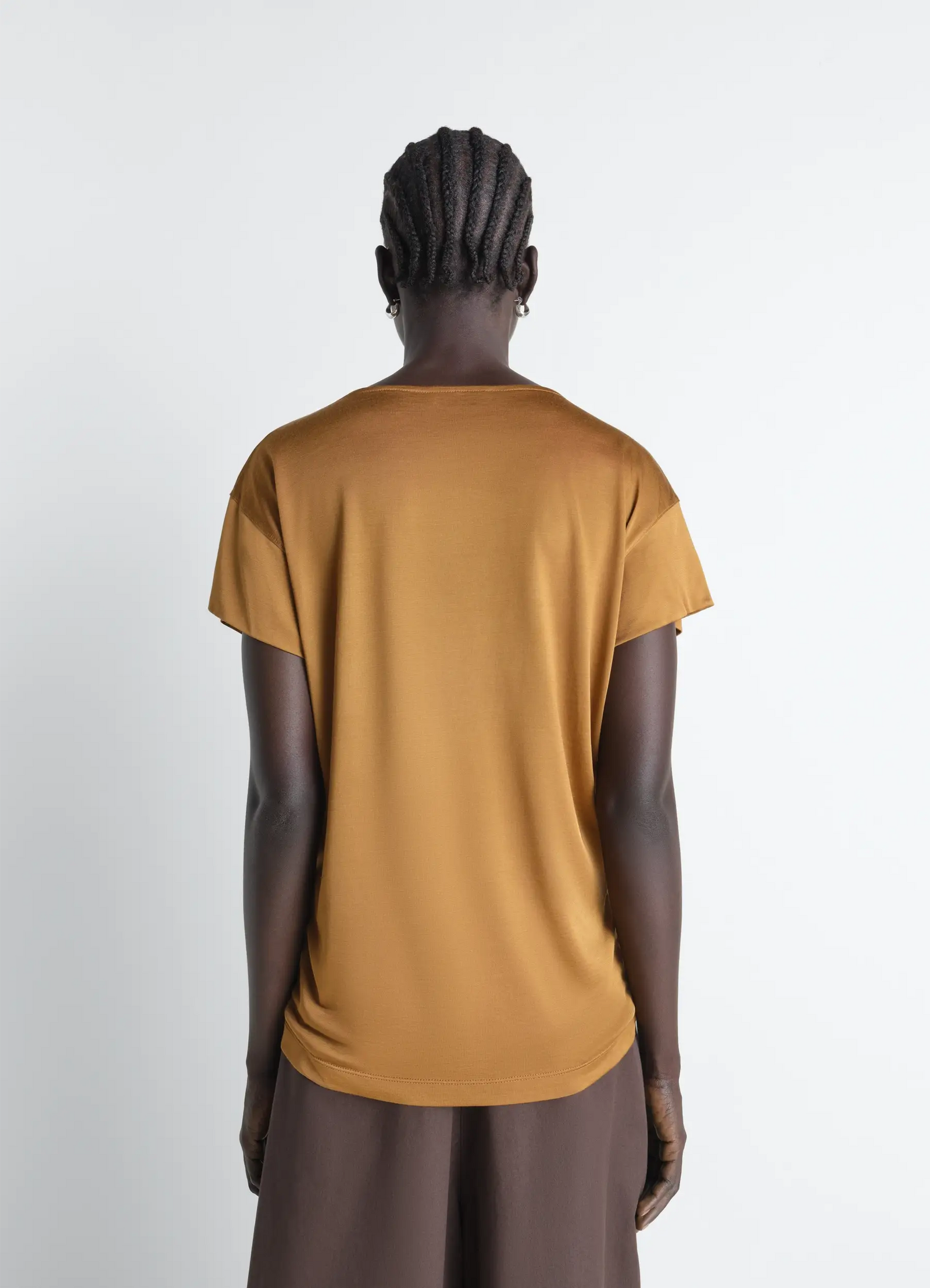 SHORT SLEEVE FOULARD TOP IN VISCOSE COTTON JERSEY - Cinnamon Brown SHORT SLEEVE FOULARD TOP IN VISCOSE COTTON JERSEY - Cinnamon Brown