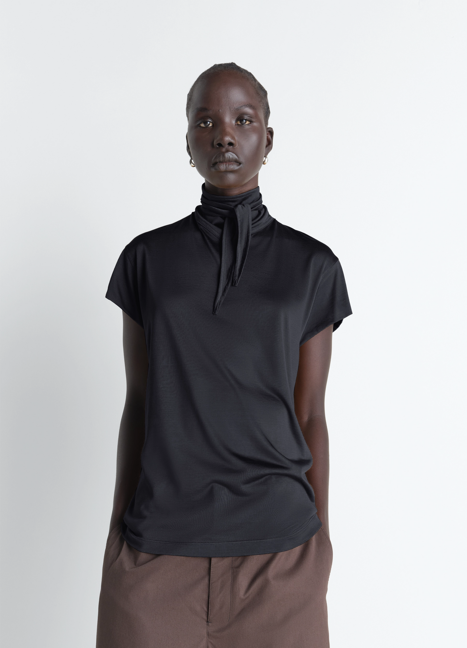 Short sleeve foulard top in viscose cotton jersey