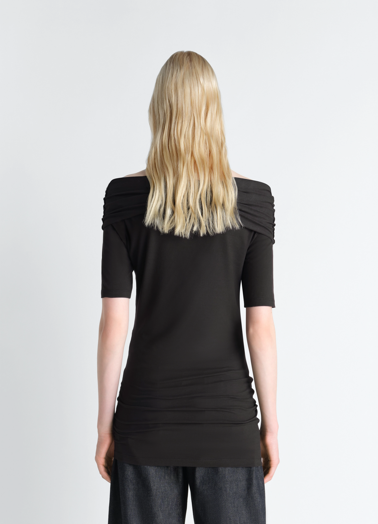SHORT SLEEVE TWISTED TOP IN JERSEY - Black - Cotton Crepe Jersey