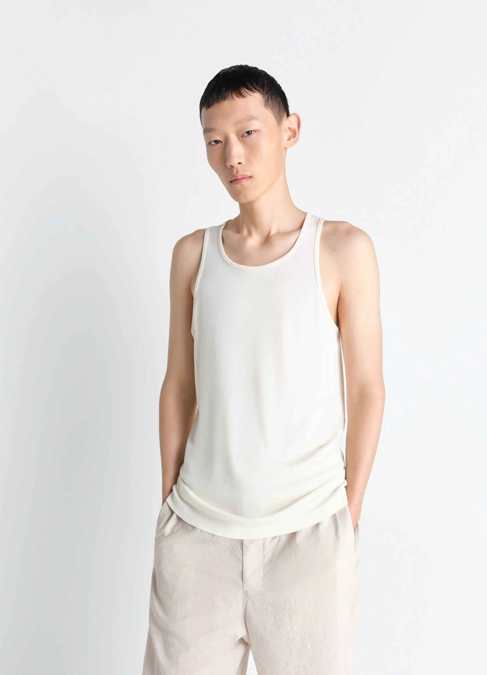 Lemaire tank top in mid-weight cotton jersey, model shot, front view straight cut