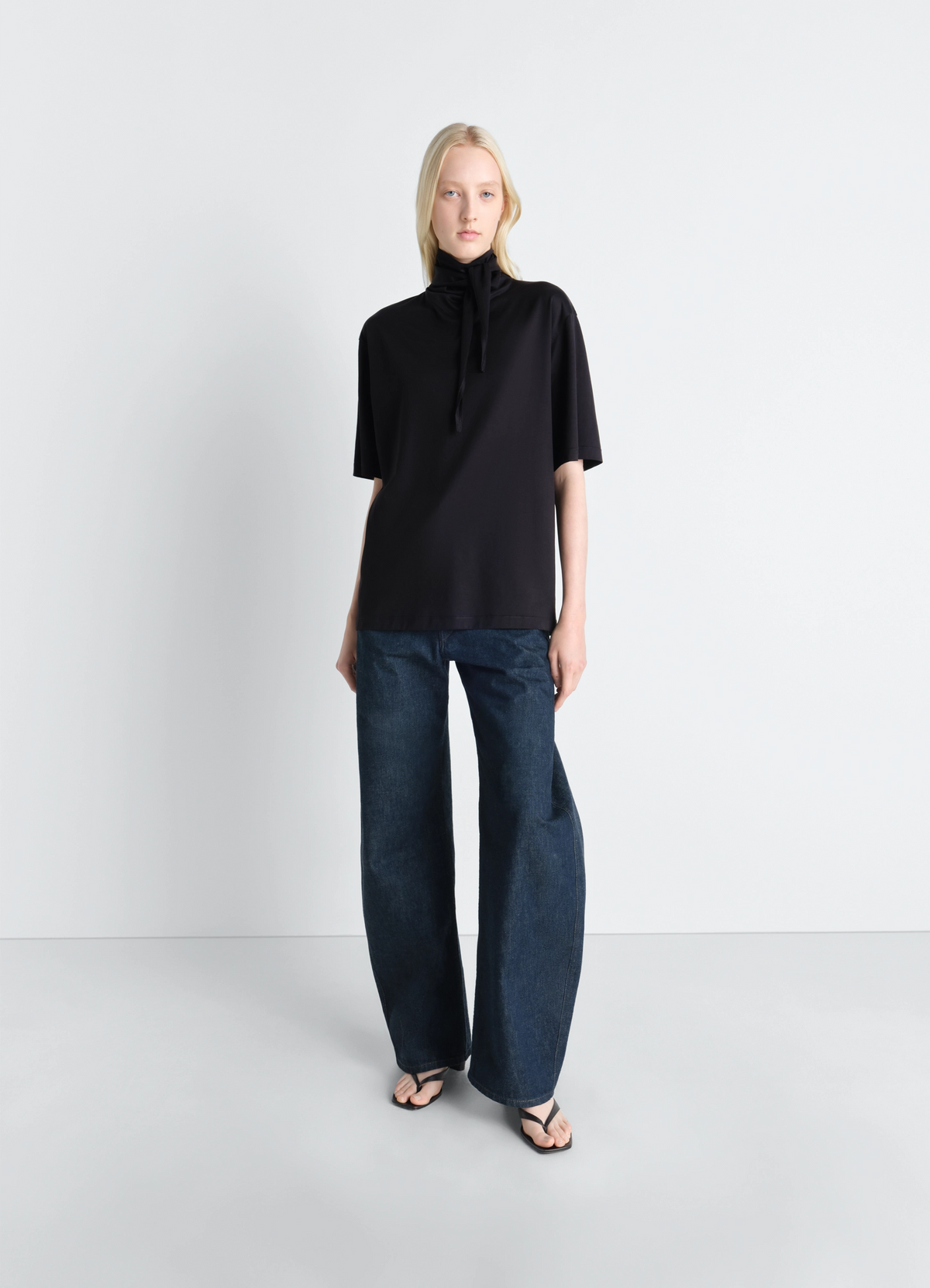 T-SHIRT WITH FOULARD IN JERSEY - Black - Mercerised Jersey - Women