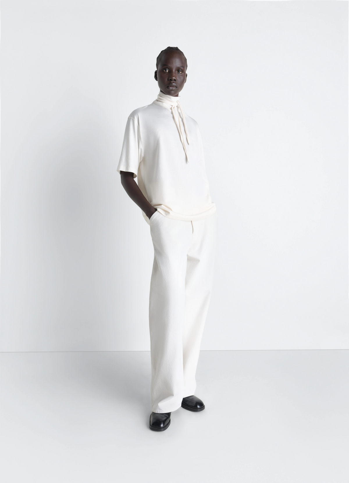 T-SHIRT WITH FOULARD IN JERSEY - Light Cream - Mercerised Jersey