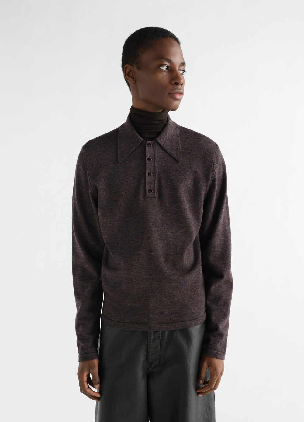 LONG-SLEEVE POLO IN FINE MOULINÉ MERINO WOOL