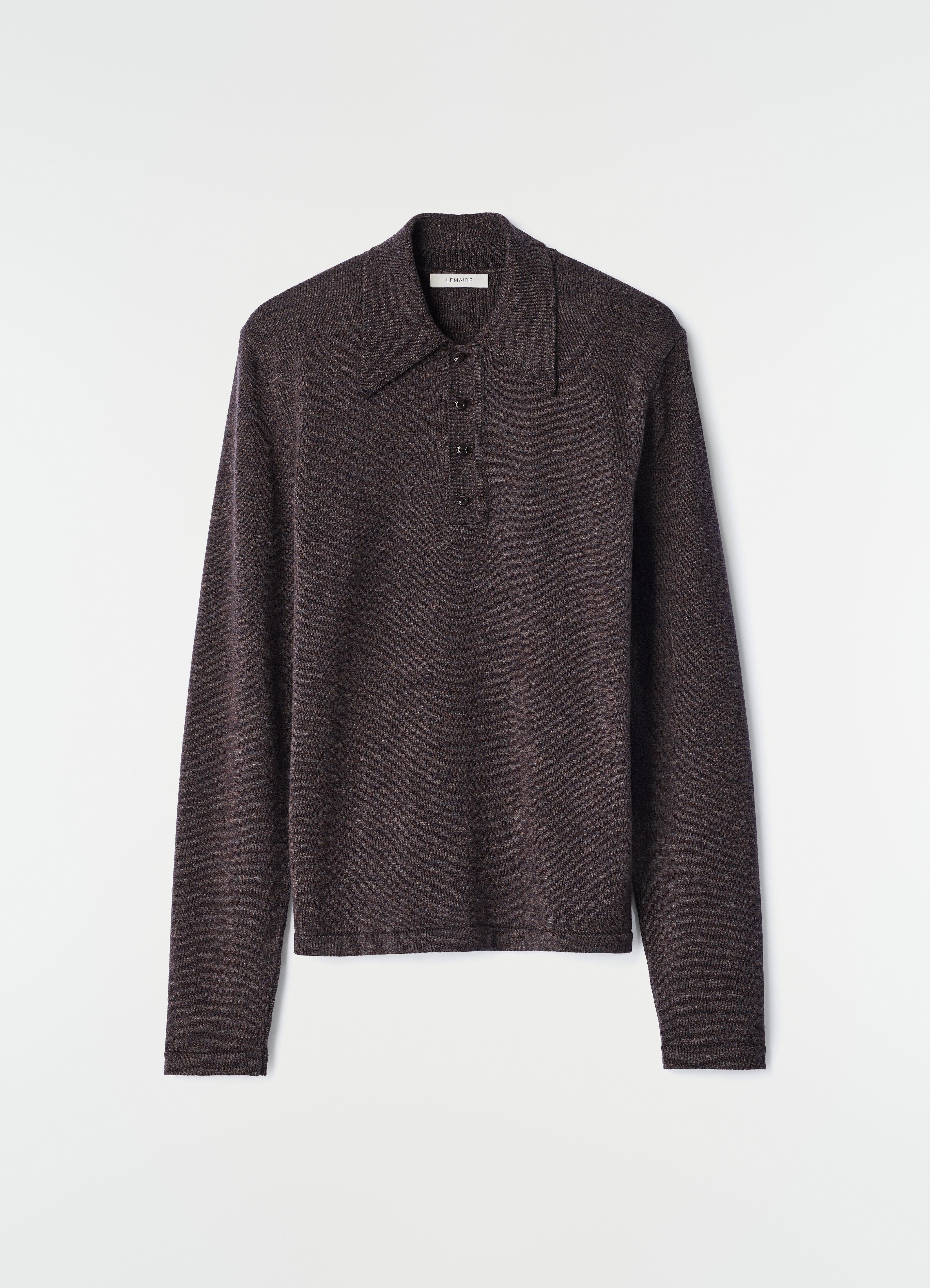 LONG-SLEEVE POLO IN FINE MOULINÉ MERINO WOOL - Ecorce - Fine