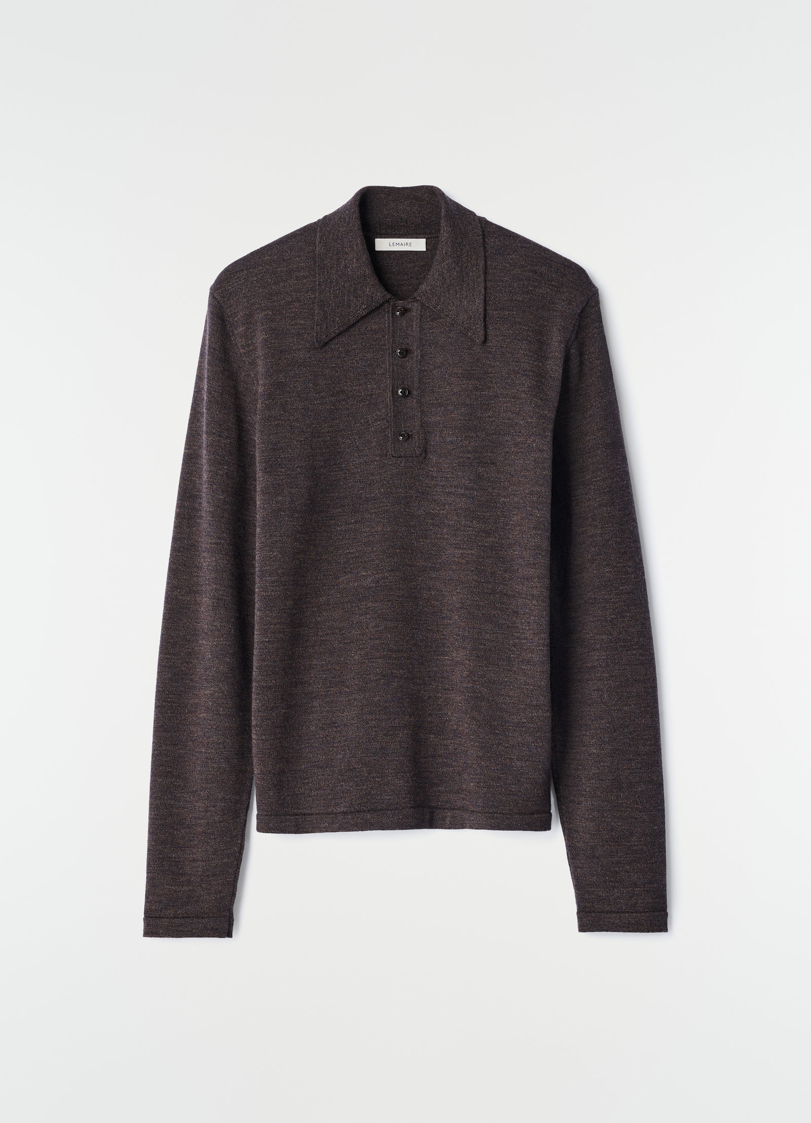 Long-sleeve polo in fine mouliné merino wool