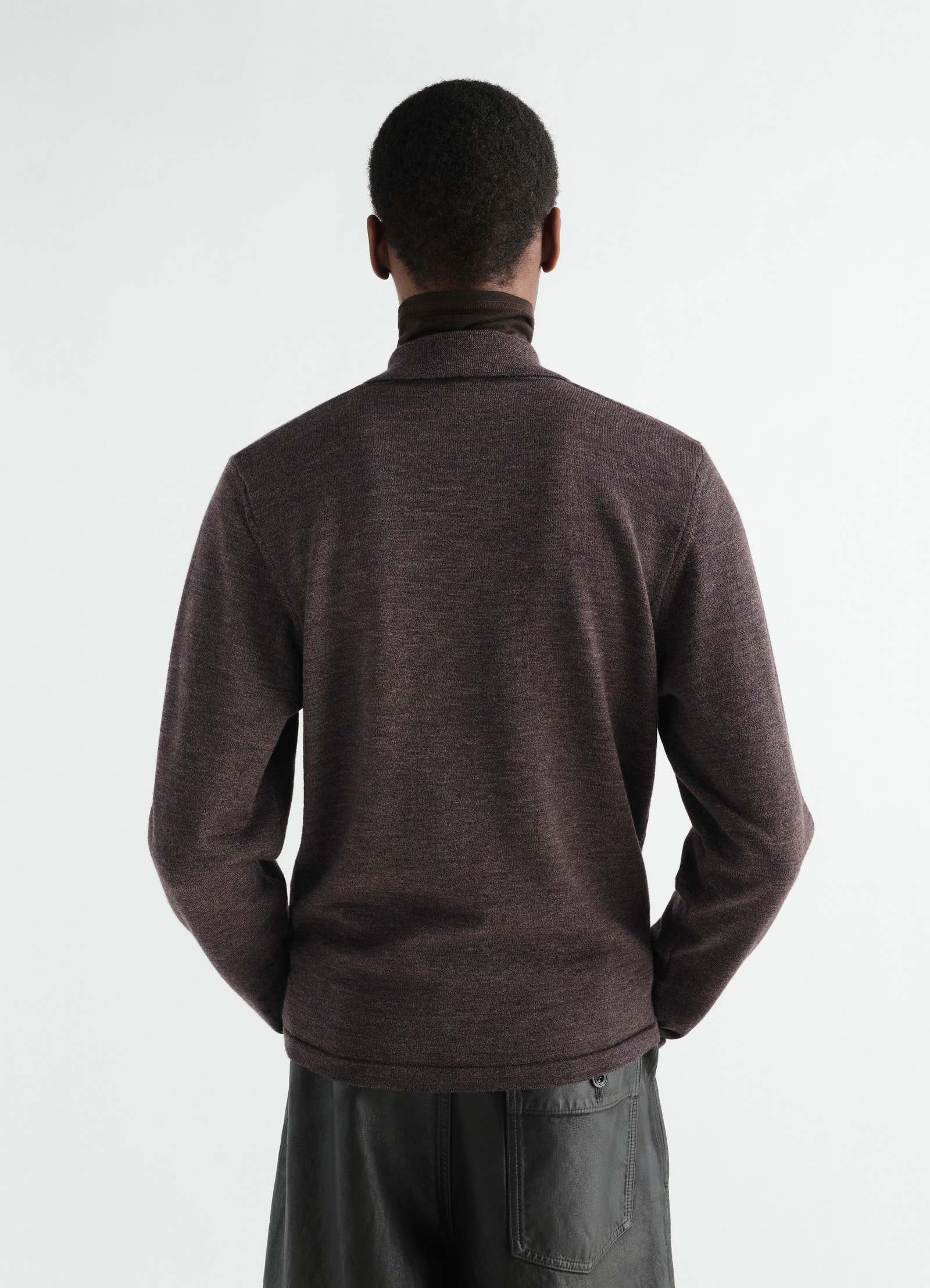 Long-sleeve polo in fine mouliné merino wool