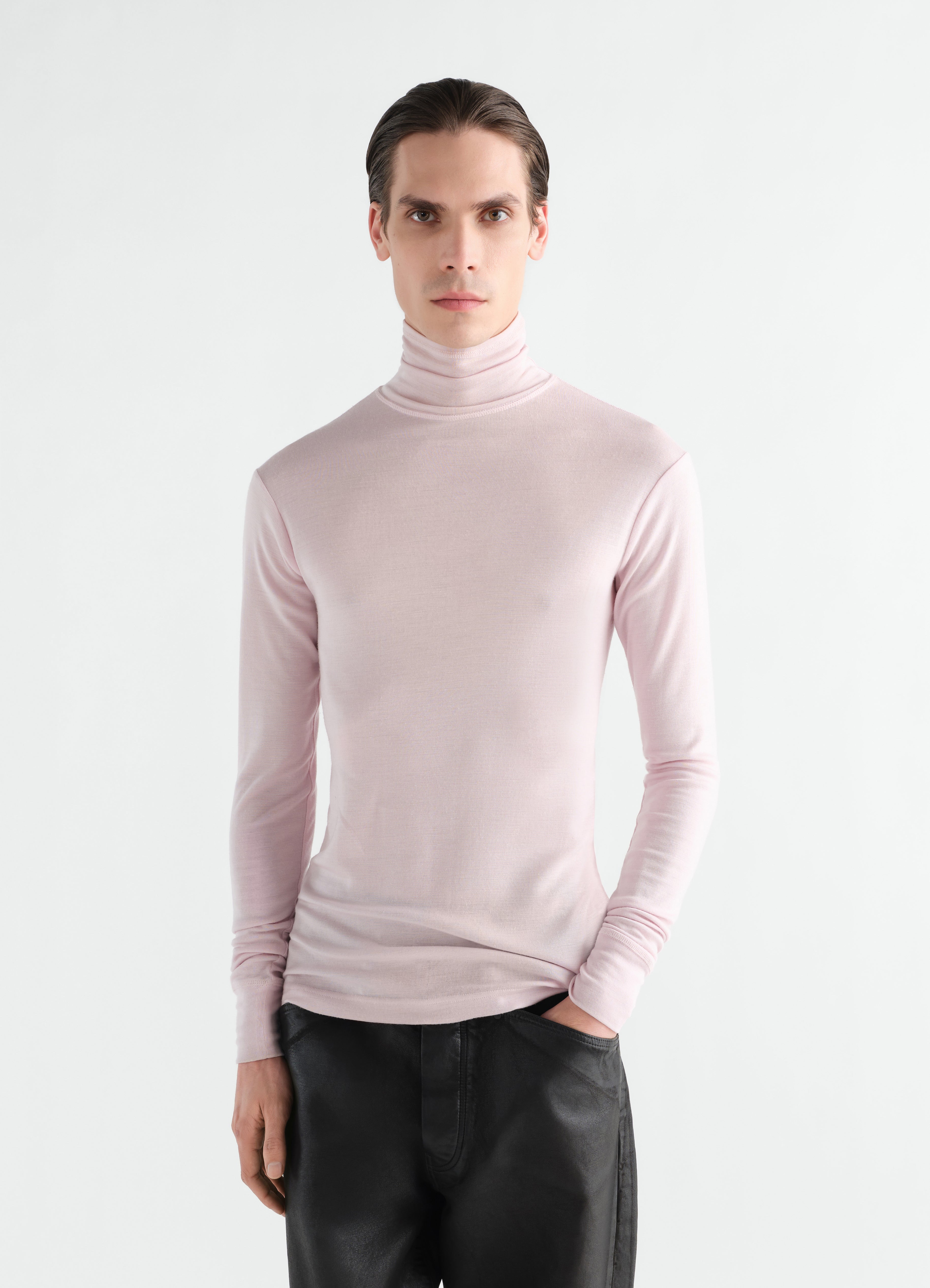 STAND-COLLAR TOP IN WOOL AND SILK JERSEY