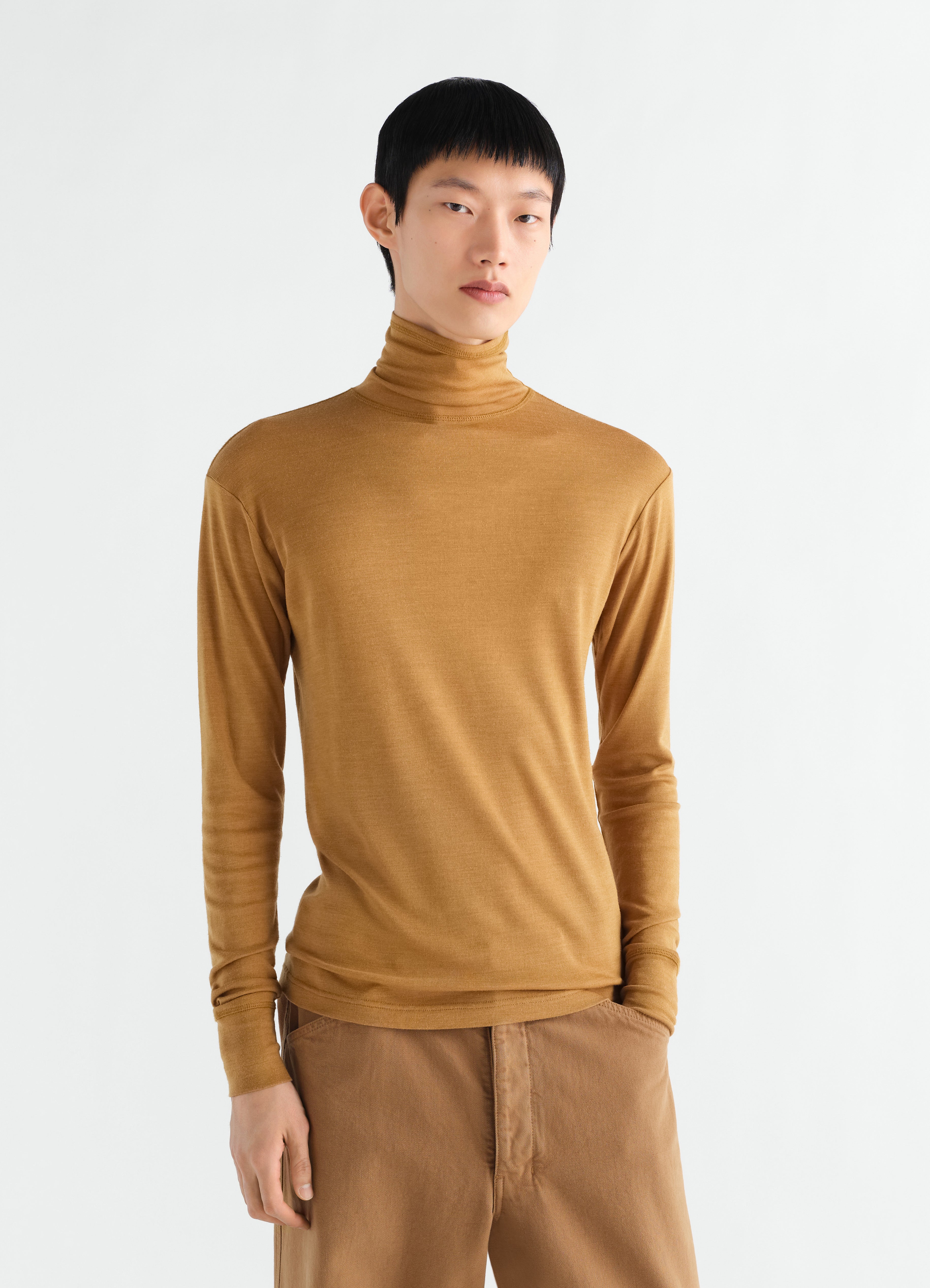STAND-COLLAR TOP IN WOOL AND SILK JERSEY