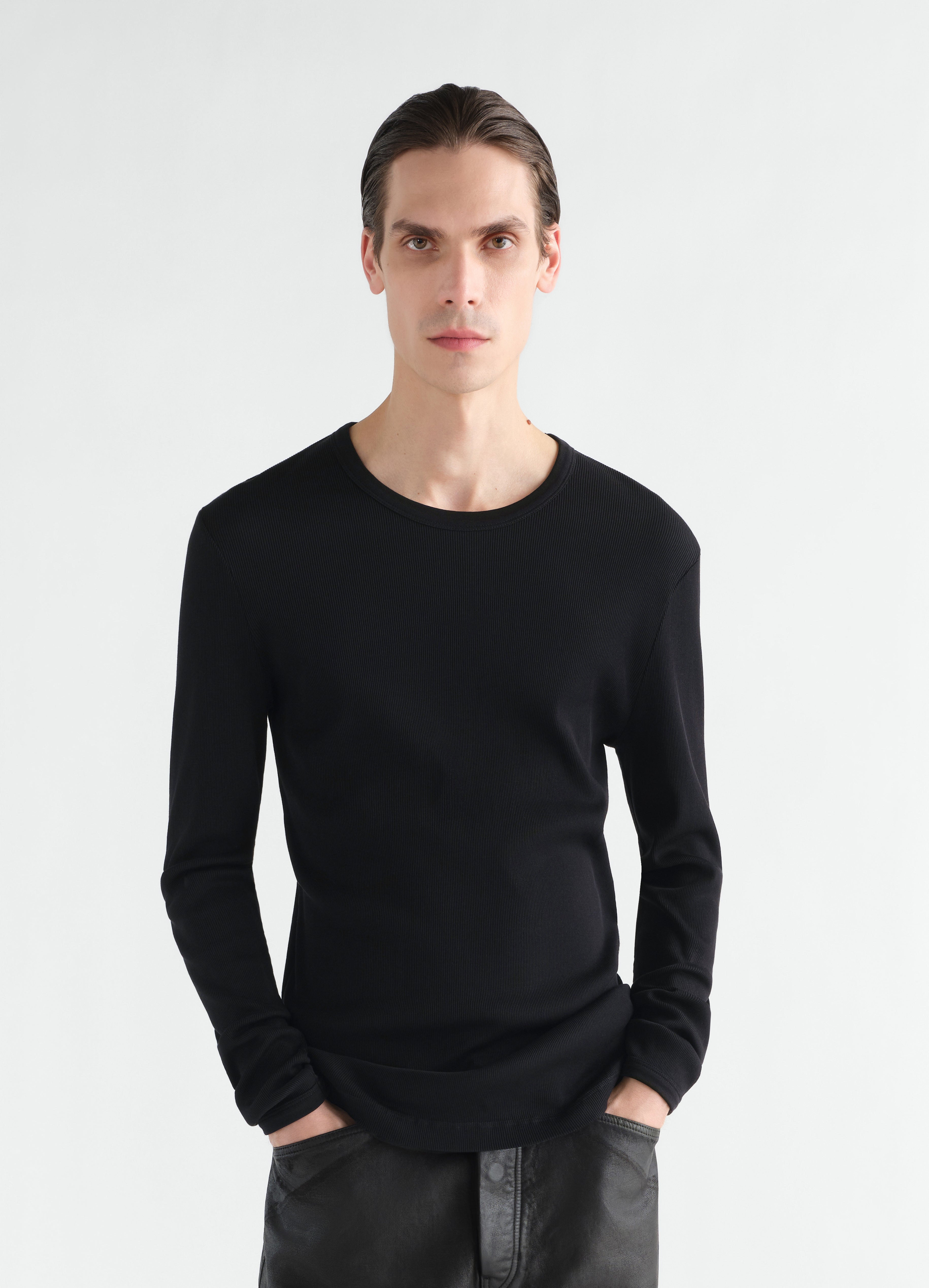 LONG-SLEEVE TOP IN RIBBED JERSEY - Black - Ribbed jersey - Men
