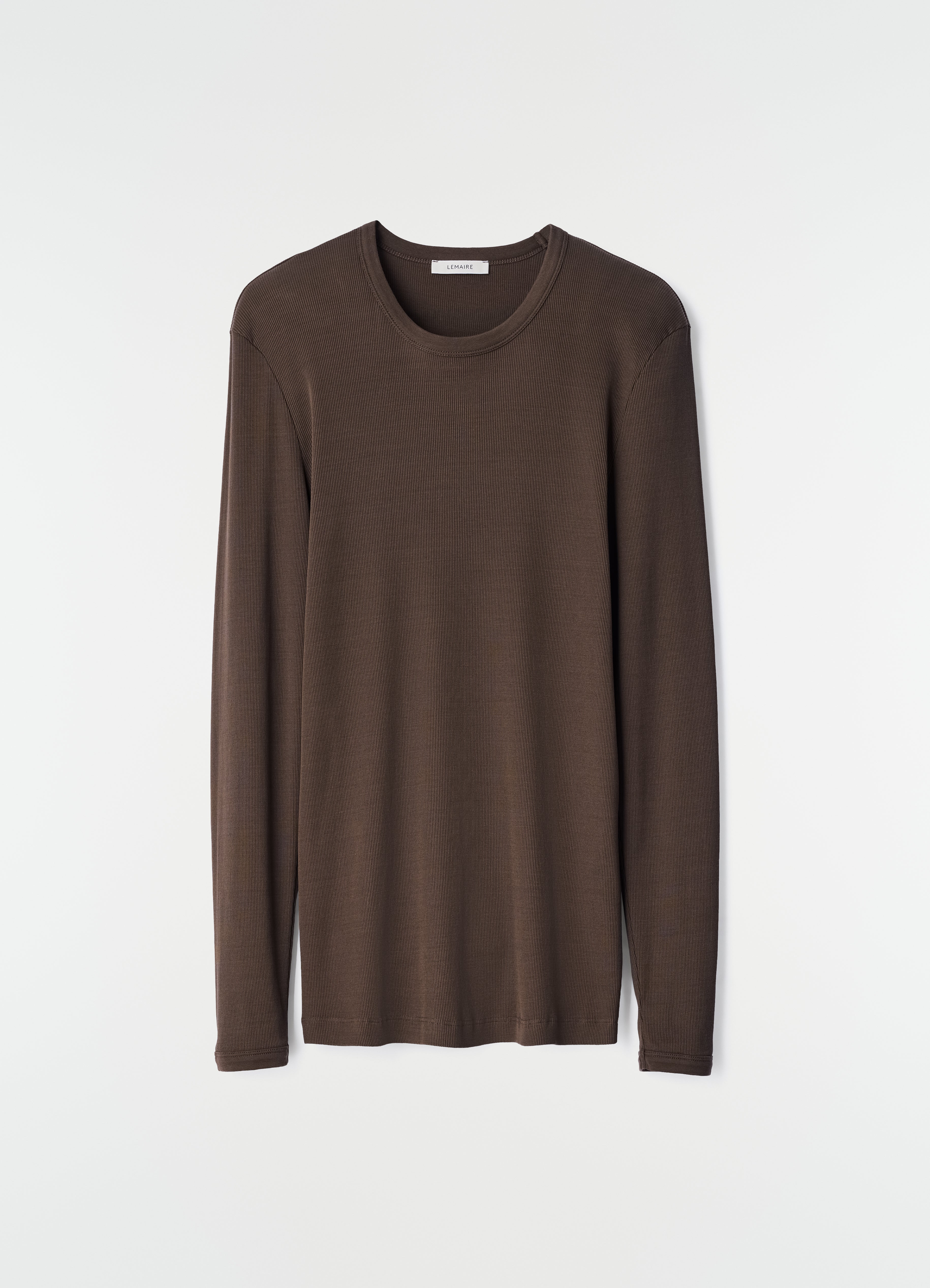 LONG SLEEVE RIBBED TEE IN LARGE RIB JERSEY - Carob - Large Rib