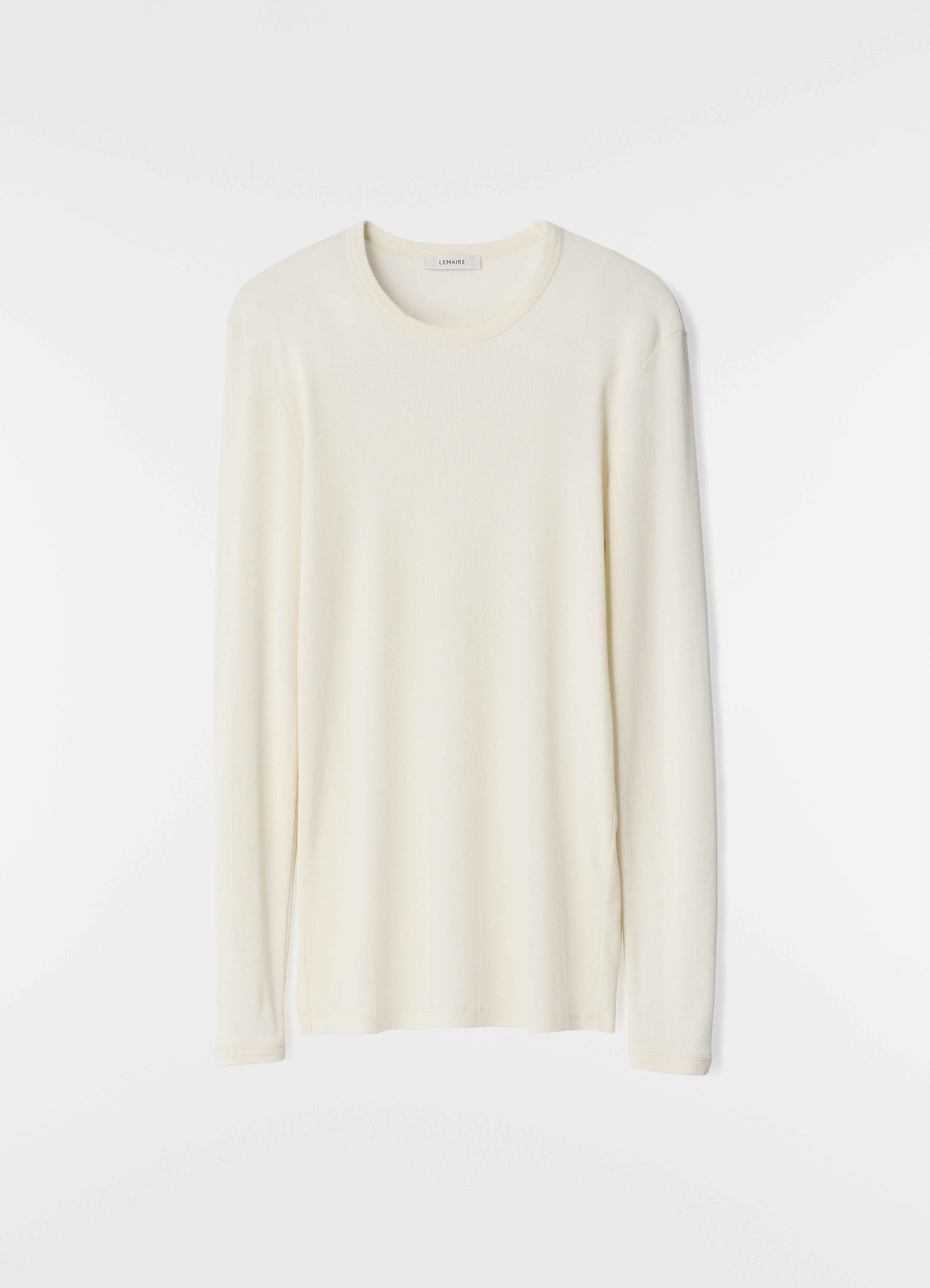 LONG SLEEVE RIBBED TEE IN LARGE RIB JERSEY - Light Cream - Large