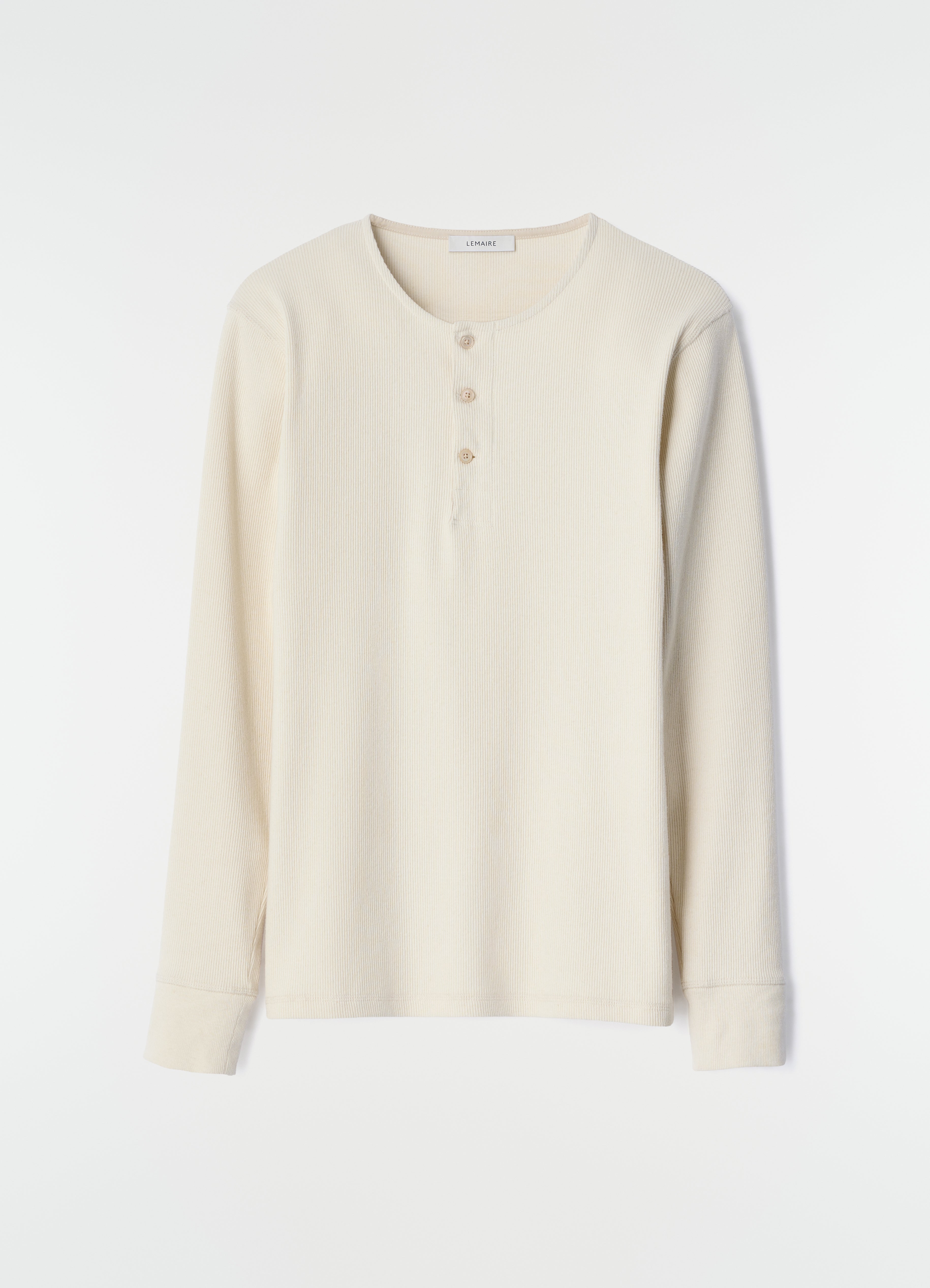 LONG-SLEEVE HENLEY T-SHIRT IN LINEN AND COTTON RIBBED JERSEY