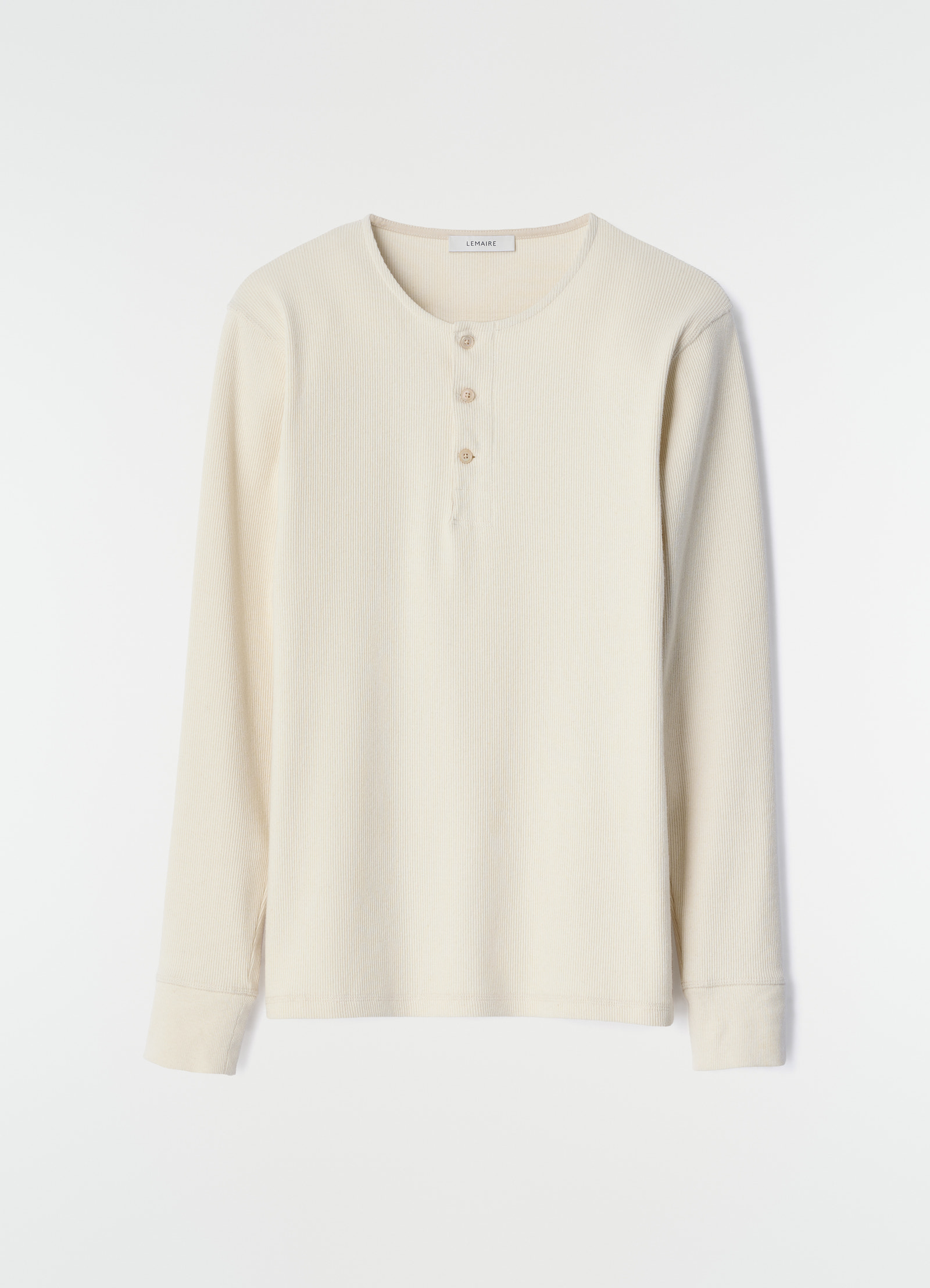Long-sleeve henley t-shirt in linen and cotton ribbed jersey