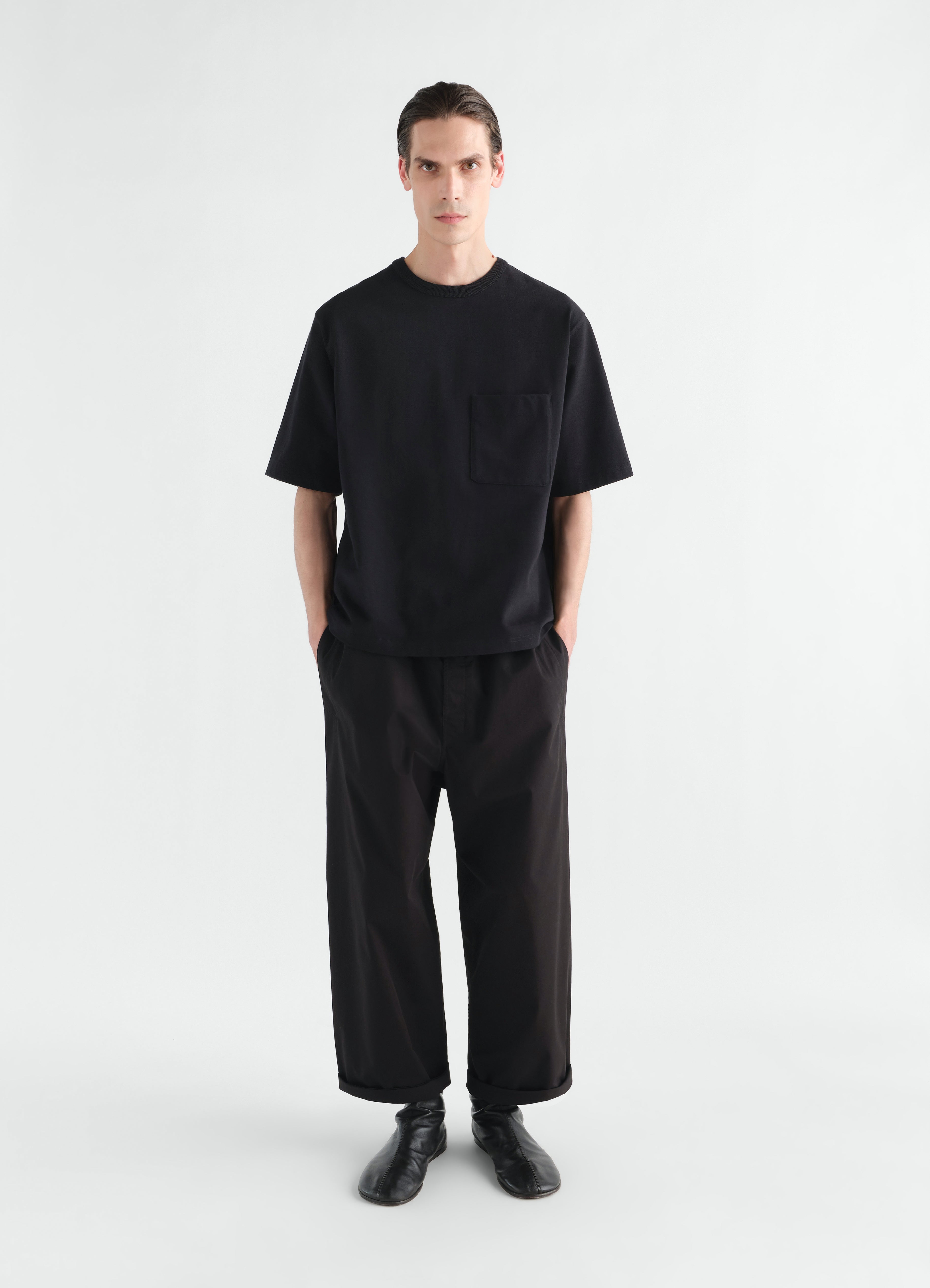 BOXY T-SHIRT IN COMPACT COTTON JERSEY - Black - Compact cotton