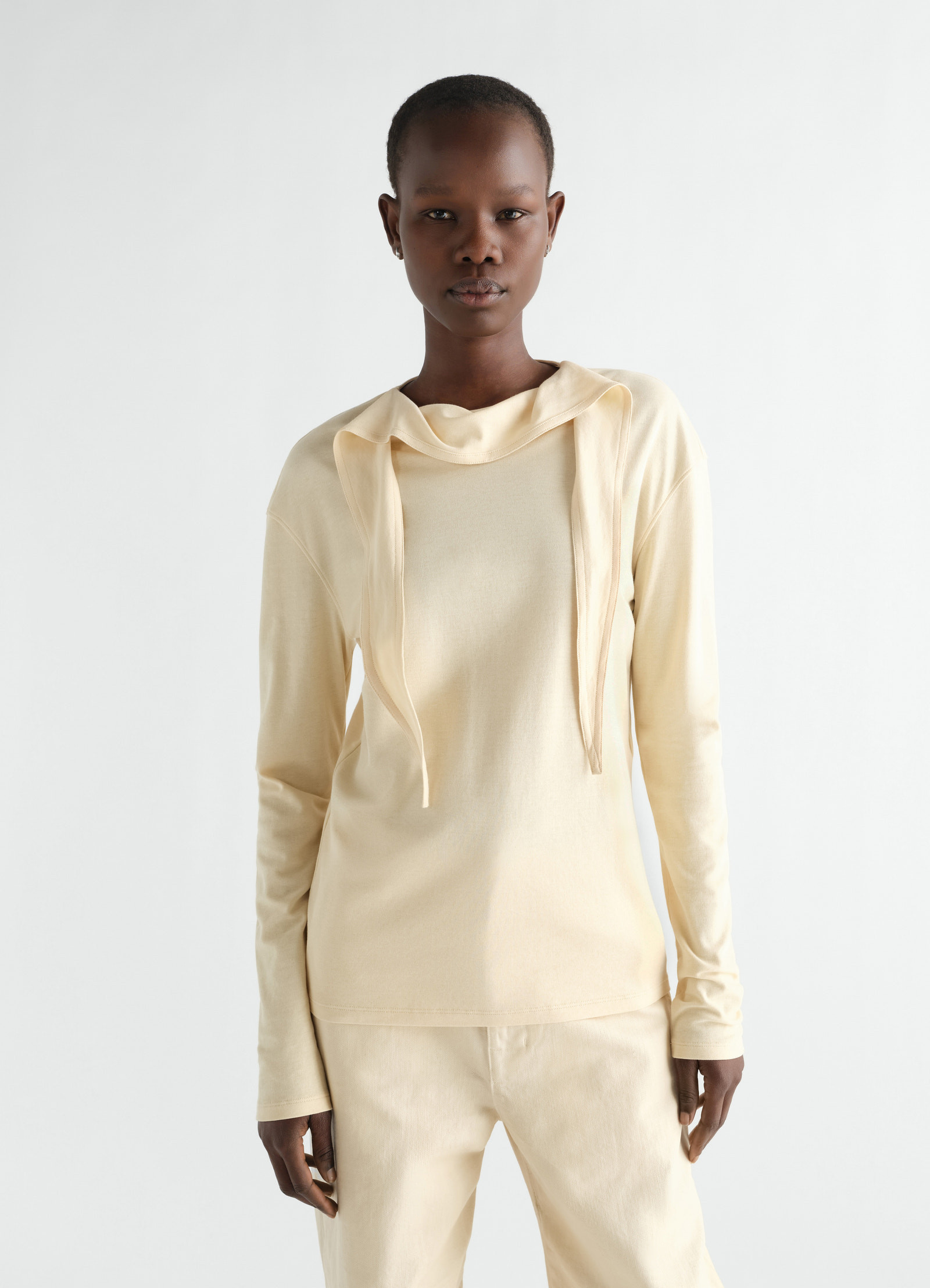 Long-sleeve scarf top in silky jersey crepe