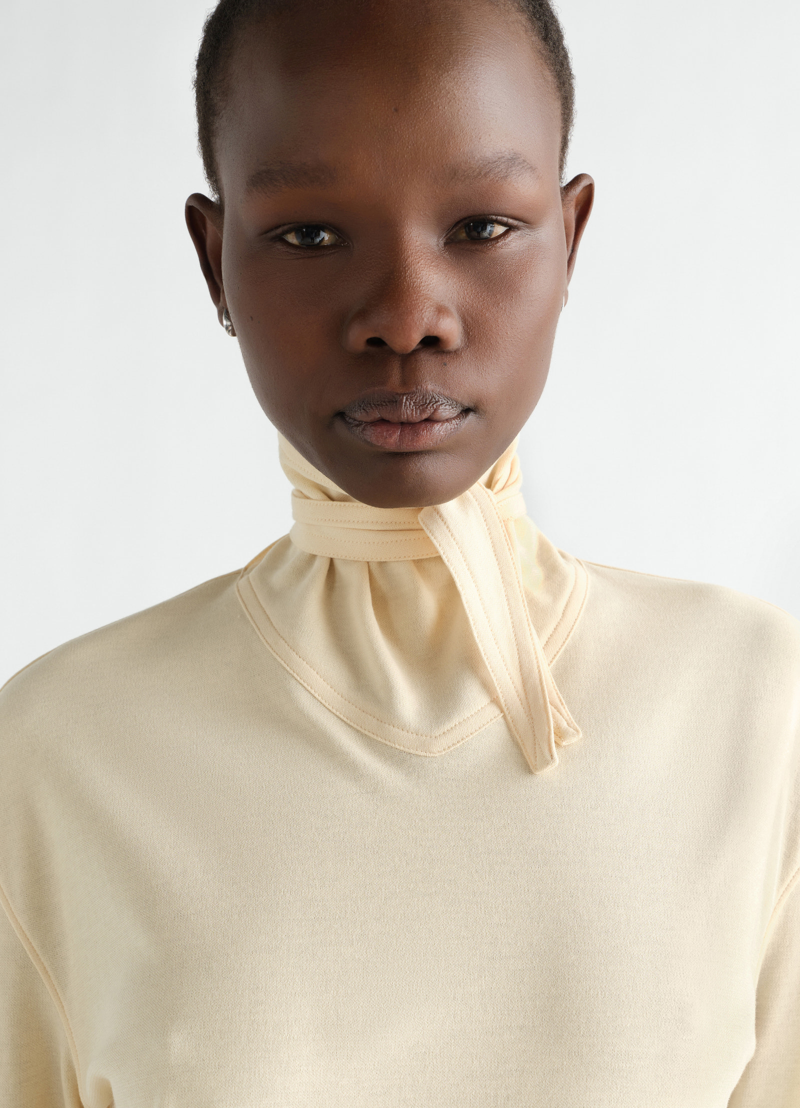 Long-sleeve scarf top in silky jersey crepe