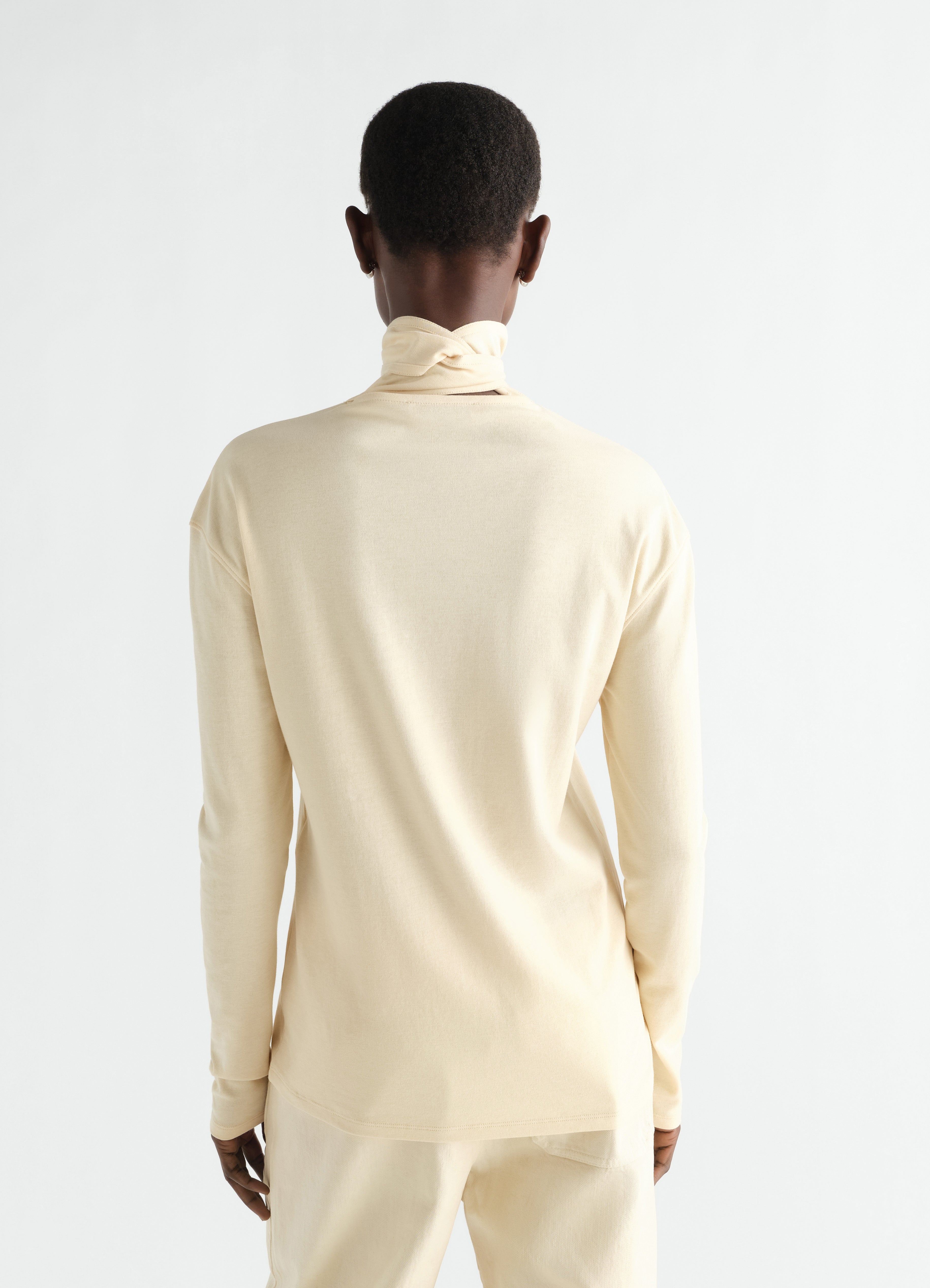 LONG-SLEEVE SCARF TOP IN SILKY JERSEY CREPE - Quinoa - Silky