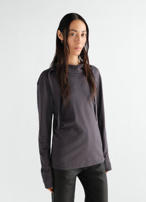 Long-sleeve scarf top in silky jersey crepe