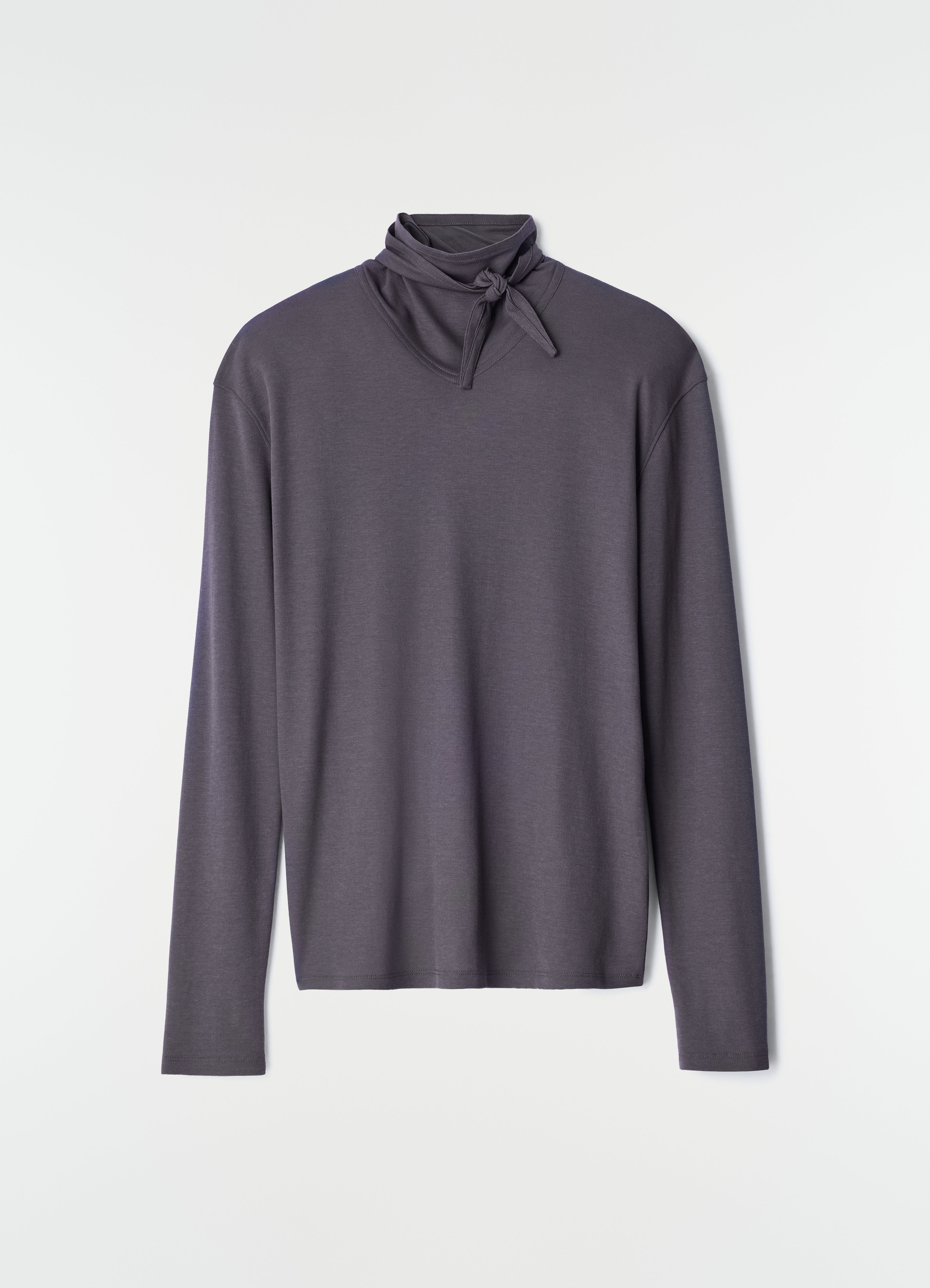 LONG SLEEVE FOULARD TOP IN SILKY CREPE JERSEY - Basalt - Silky
