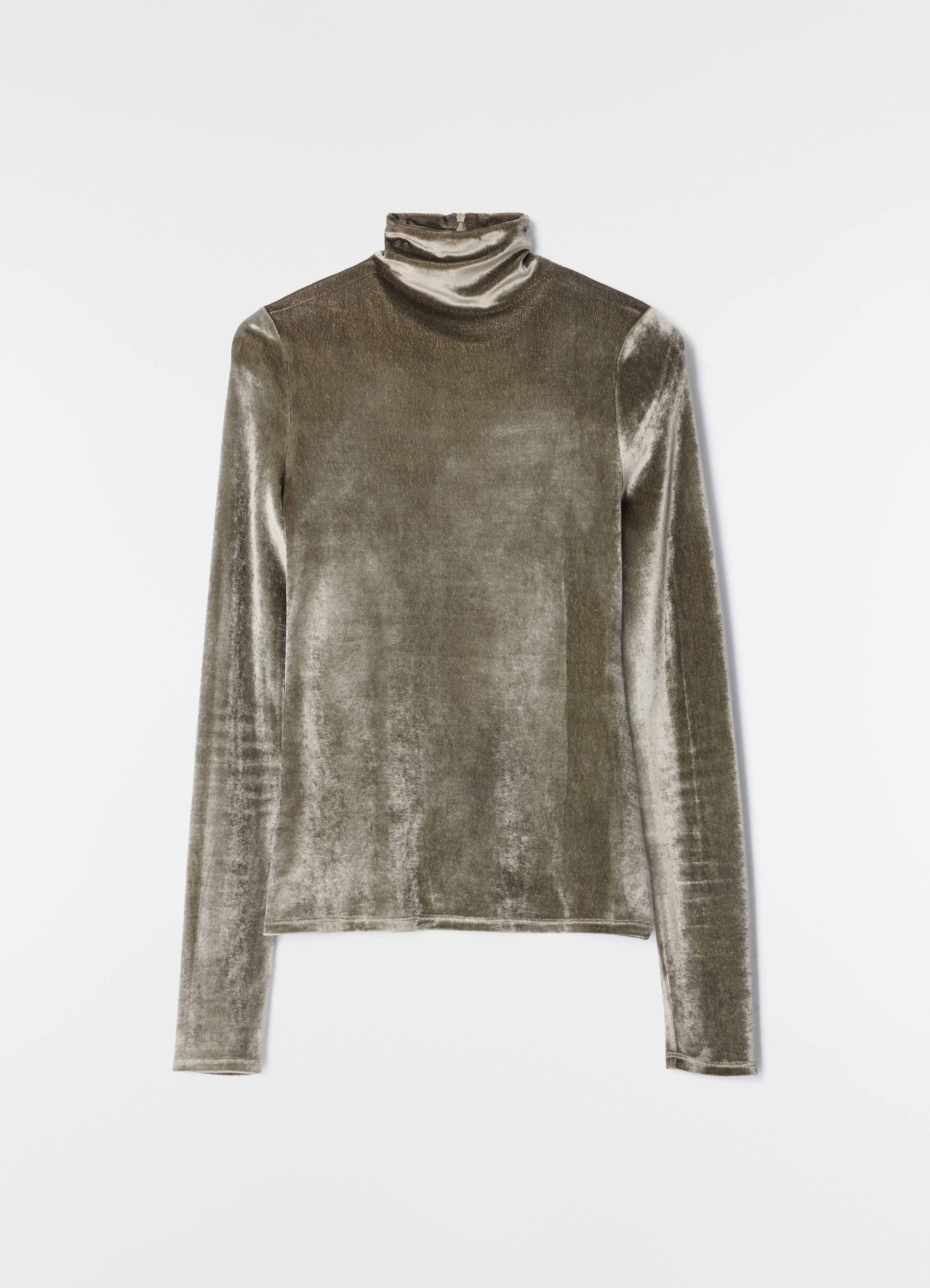 FITTED STAND-COLLAR TOP IN VELVET JERSEY - Chrome - Velvet jersey