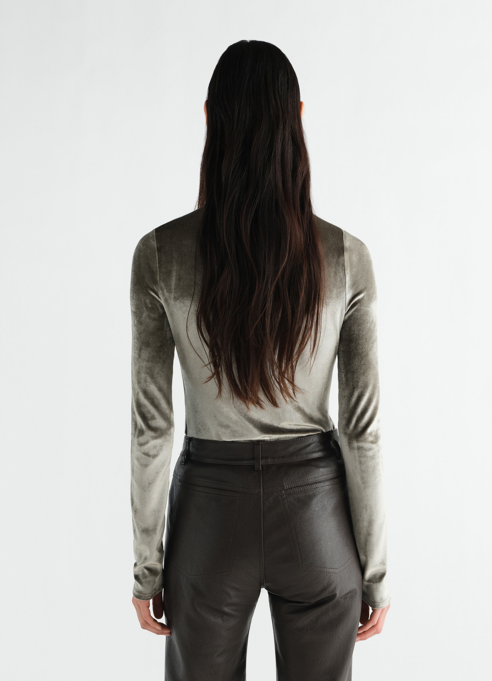 Fitted stand-collar top in velvet jersey