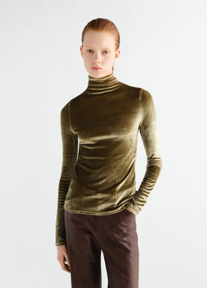 Fitted stand-collar top in velvet jersey