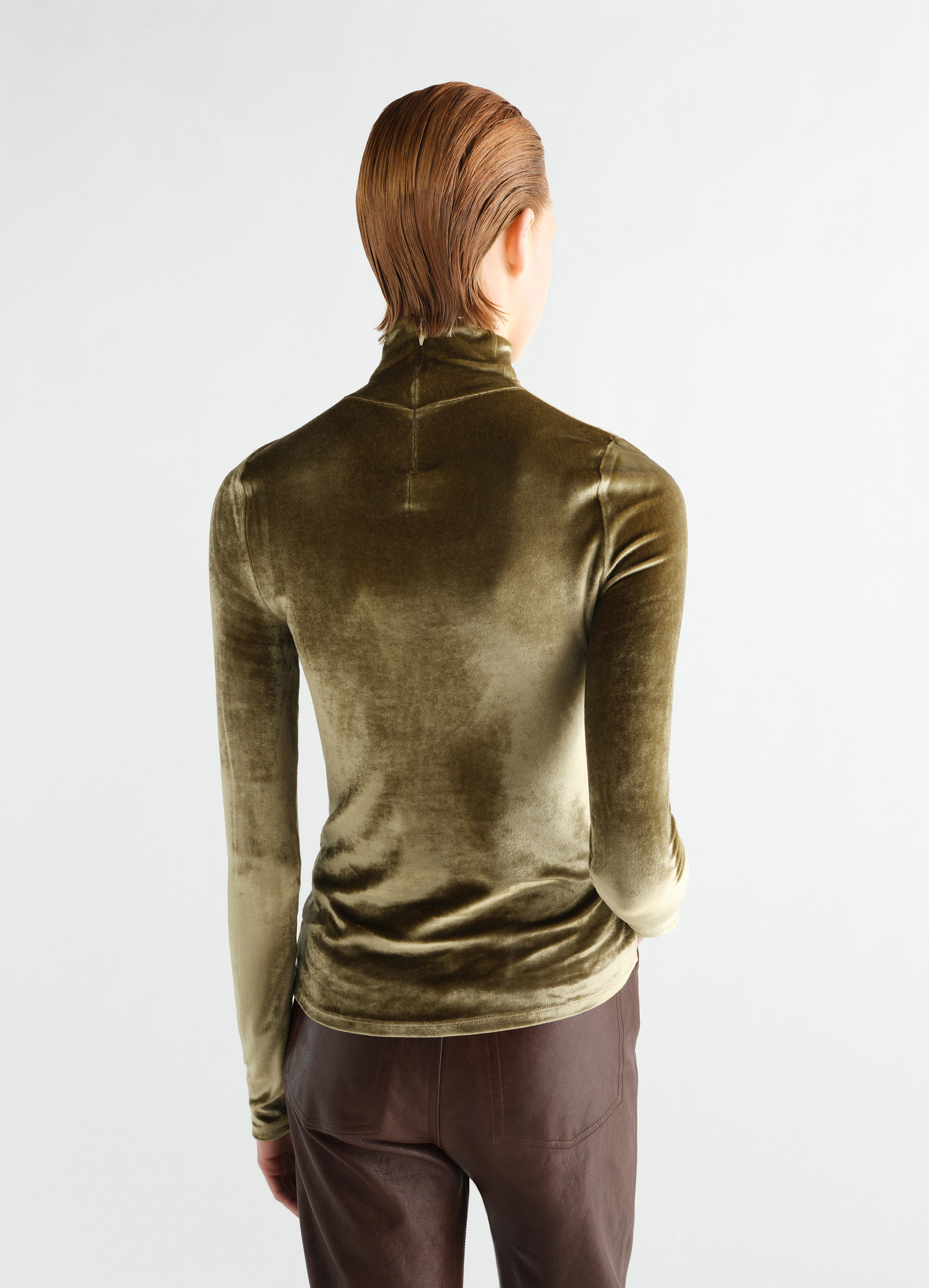 Fitted stand-collar top in velvet jersey