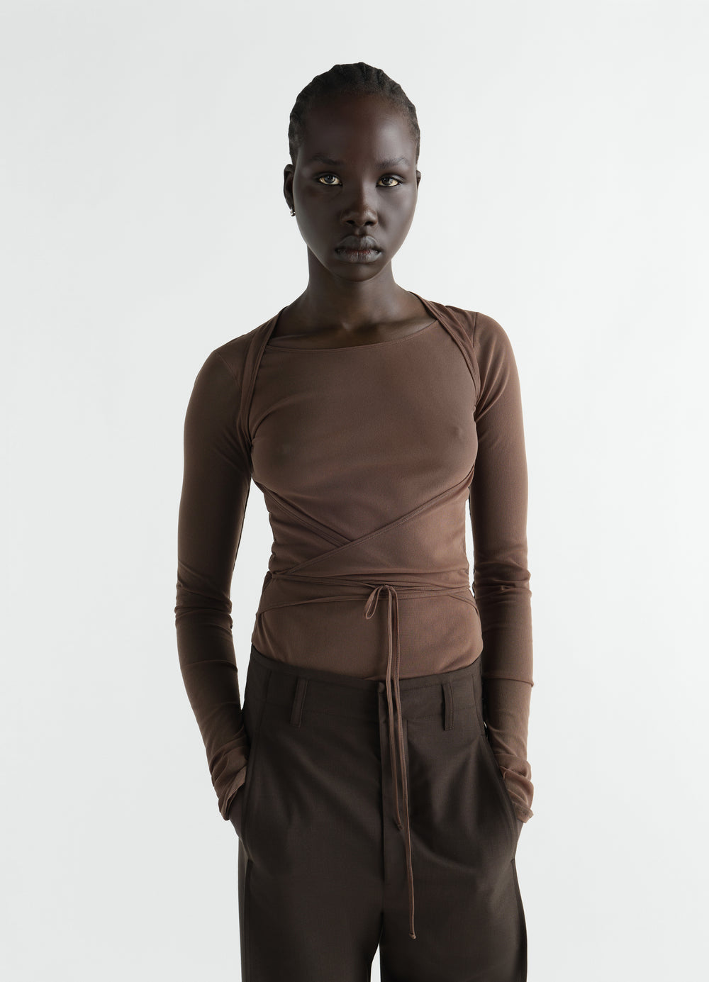 BALLERINA WRAP TOP IN MESH JERSEY