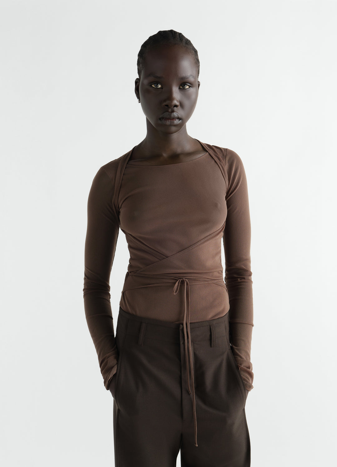 BALLERINA WRAP TOP IN MESH JERSEY