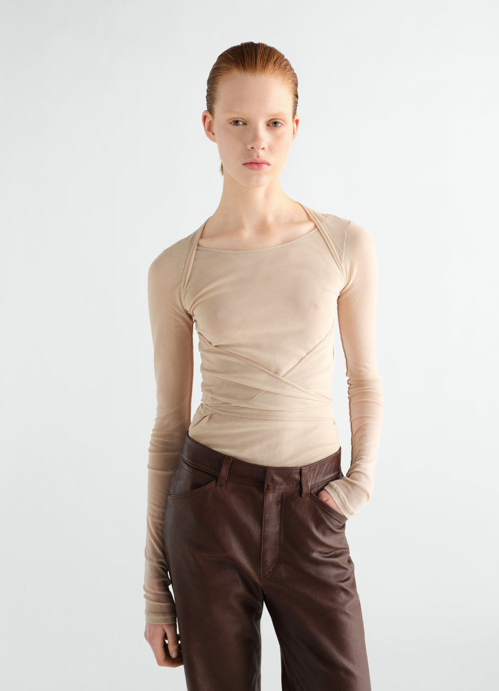 BALLERINA WRAP TOP IN MESH JERSEY