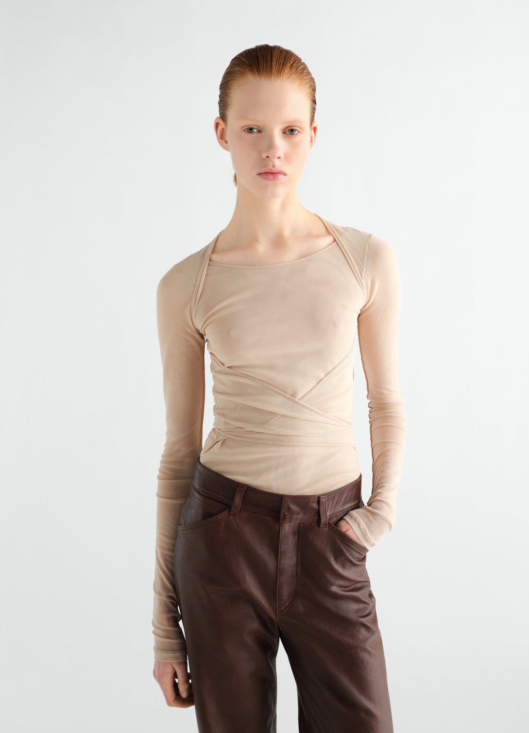 BALLERINA WRAP TOP IN MESH JERSEY