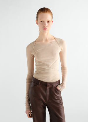 Ballerina wrap top in mesh jersey