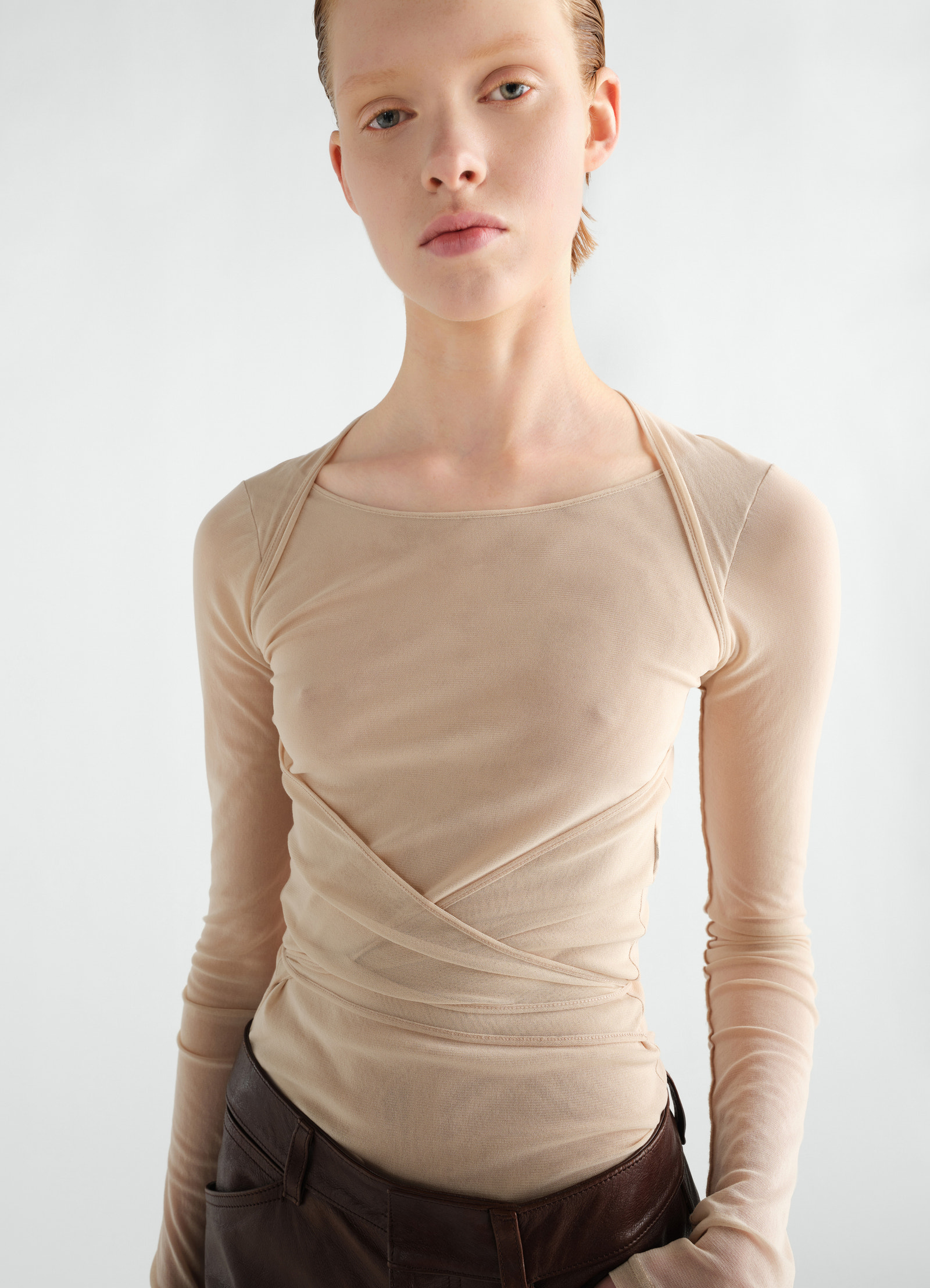 Ballerina wrap top in mesh jersey